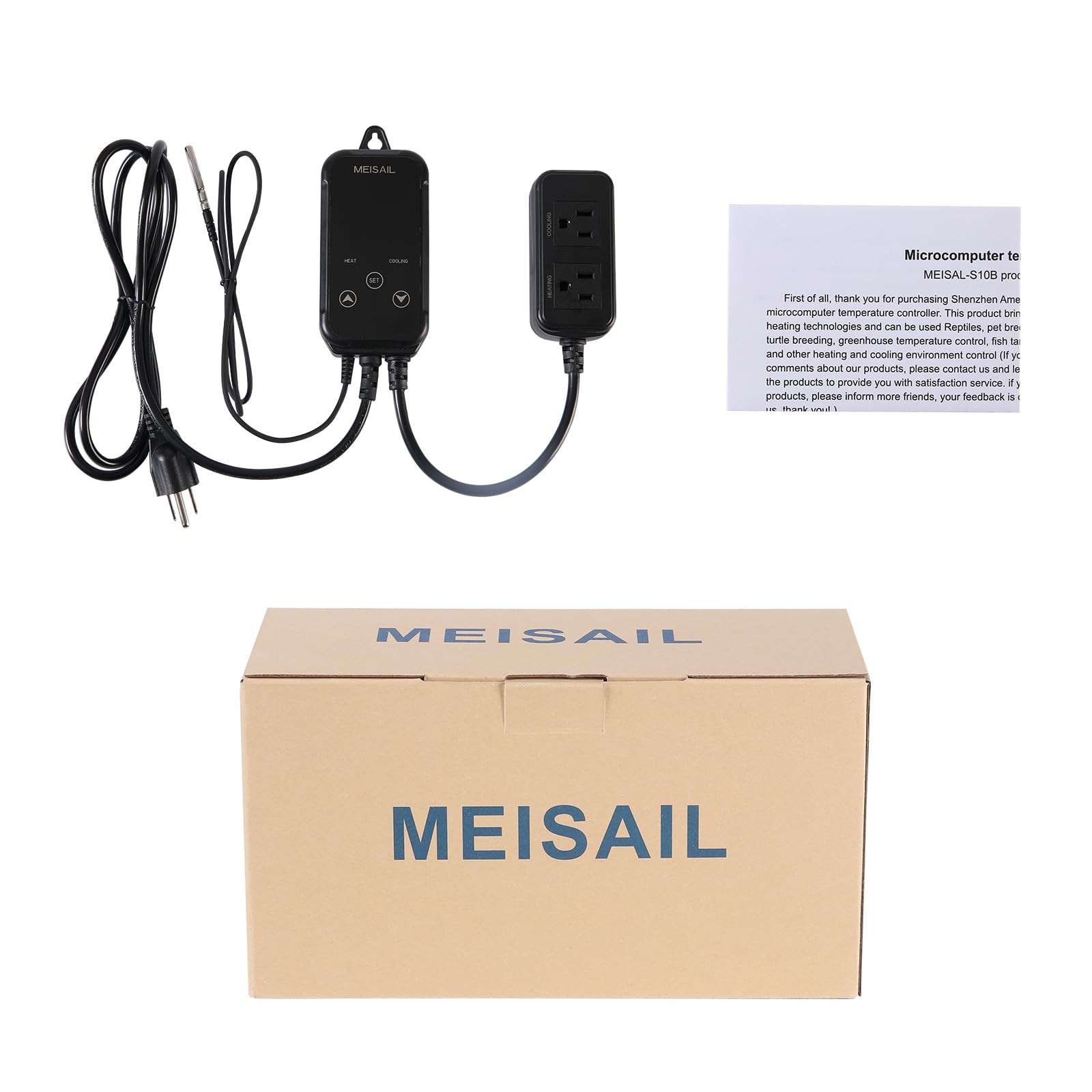 Digital Temperature Controller 2-Stage Outlet Thermostat Heating and Cooling ...