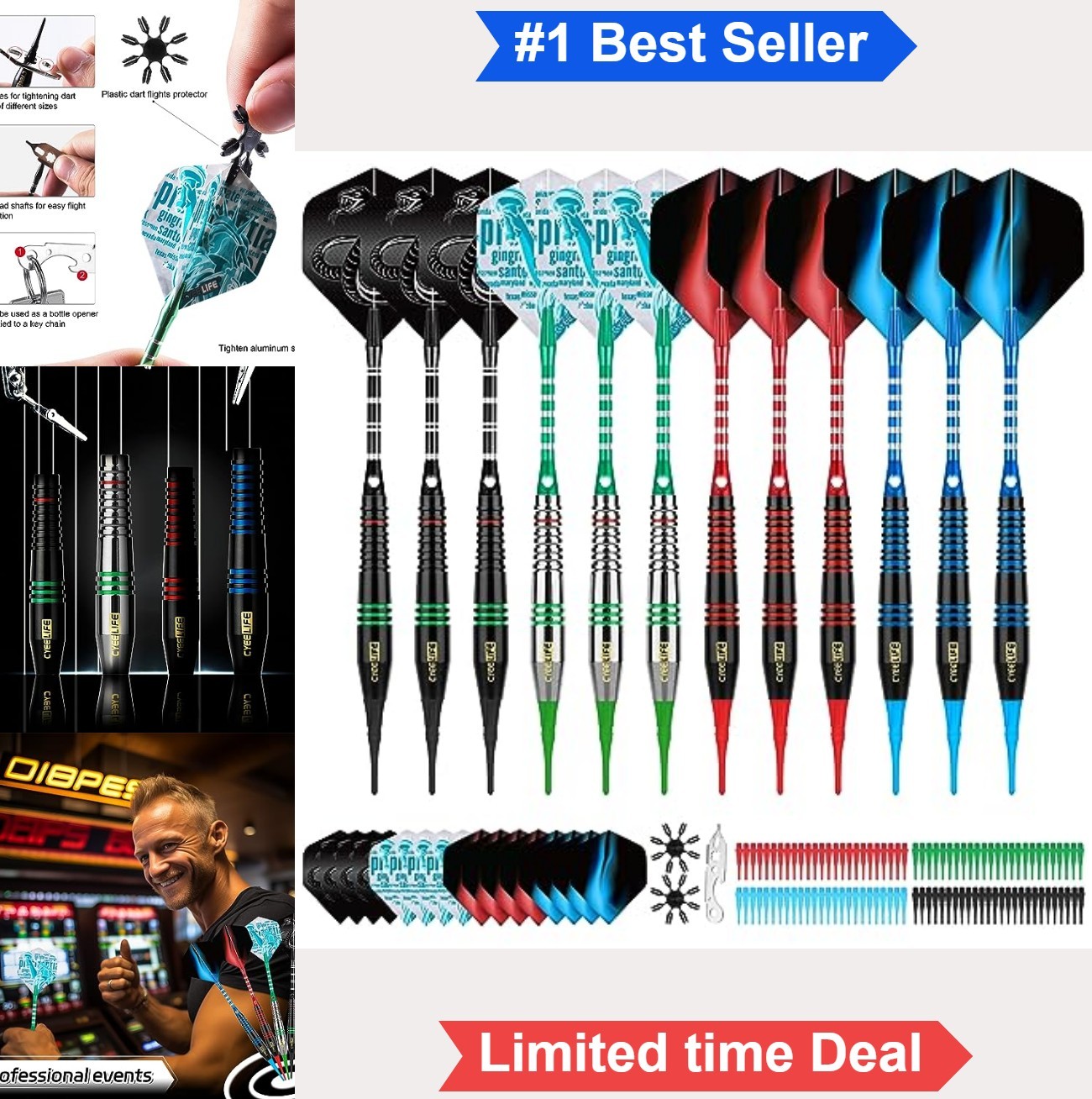 12 Pcs 18 Gram Soft Tip Darts Set 4 Colors Aluminum Shafts 100 Tips Flights