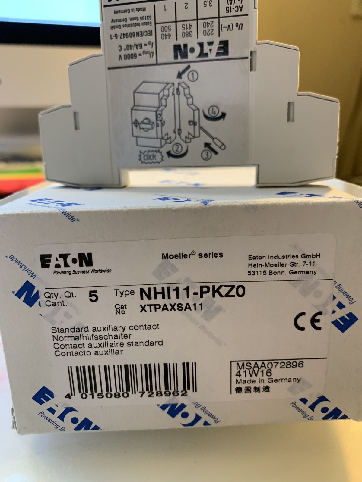 NHI11-PKZ0  Auxi  For Pkzm0   MANUAL STARTER   EATON XTPAXSA11     PRICE FOR 1 P