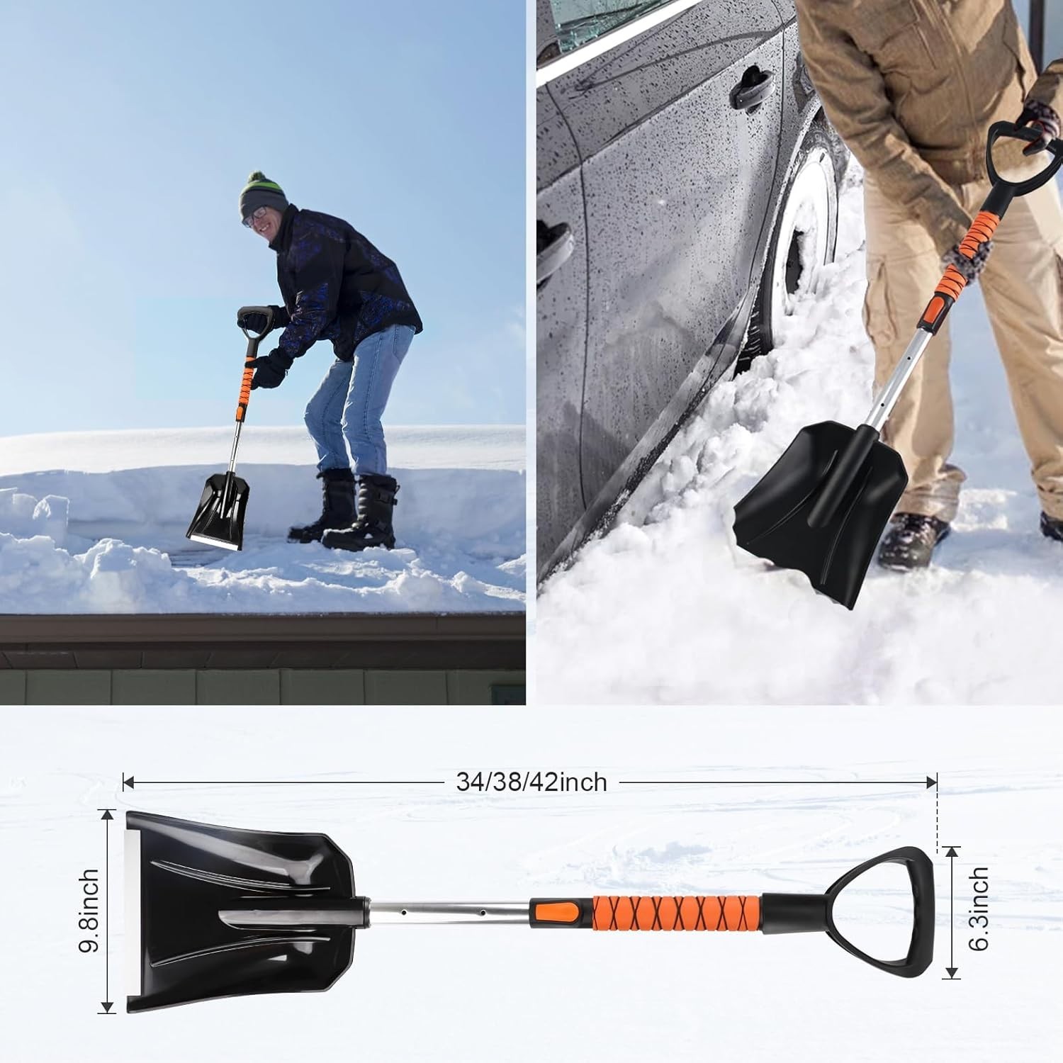 Extendable for Car, Ice Scrapers for Car Windshield Combo Kit with 270° Pivot...