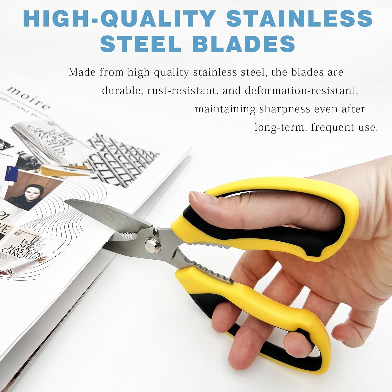 8.07" Heavy Duty Utility Scissors – Multipurpose Serrated Shears for Cardboard,
