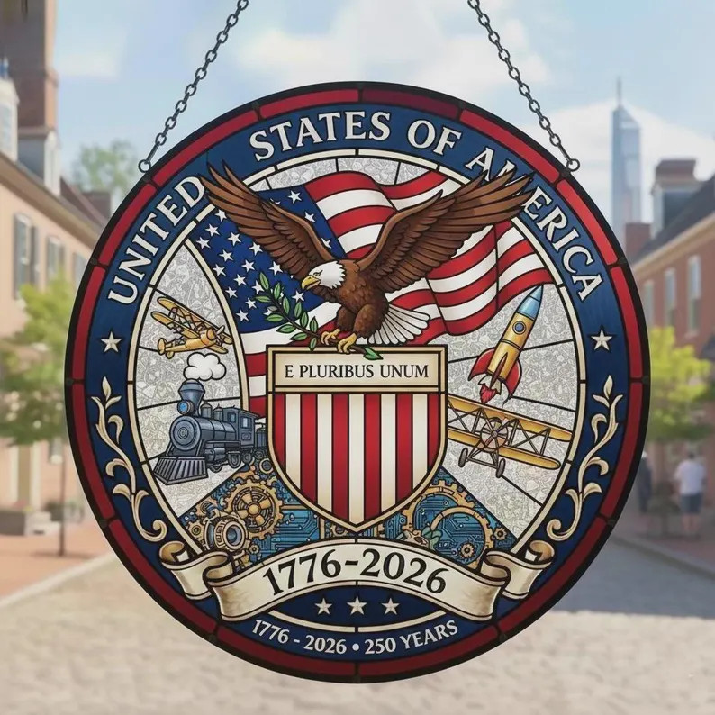 USA 250th Anniversary Stained Glass Suncatcher