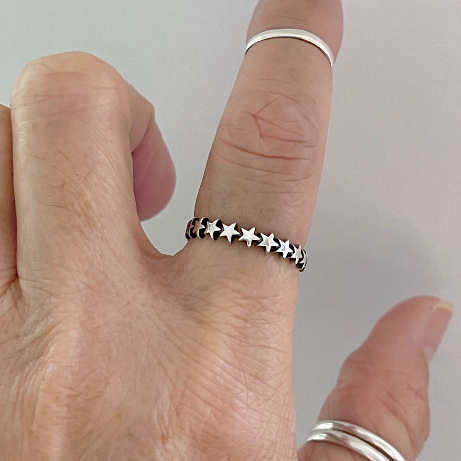 Sterling Silver Eternity Star Band Ring, Celestial Silver Rings, Silver Bands