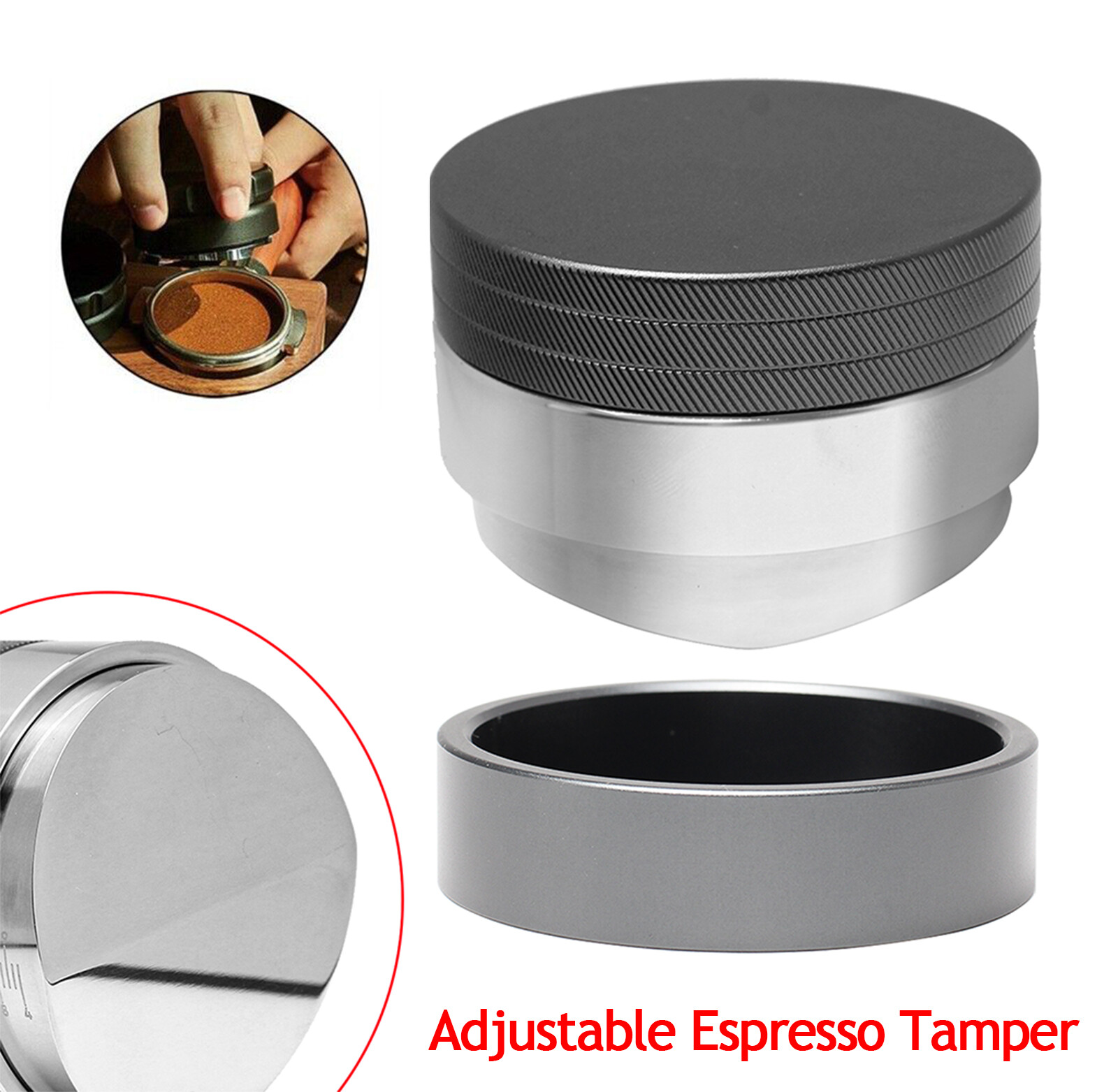 58.5mm Adjust Coffee Distributor Leveler Espresso Hand Tamper Alloy Base Grey