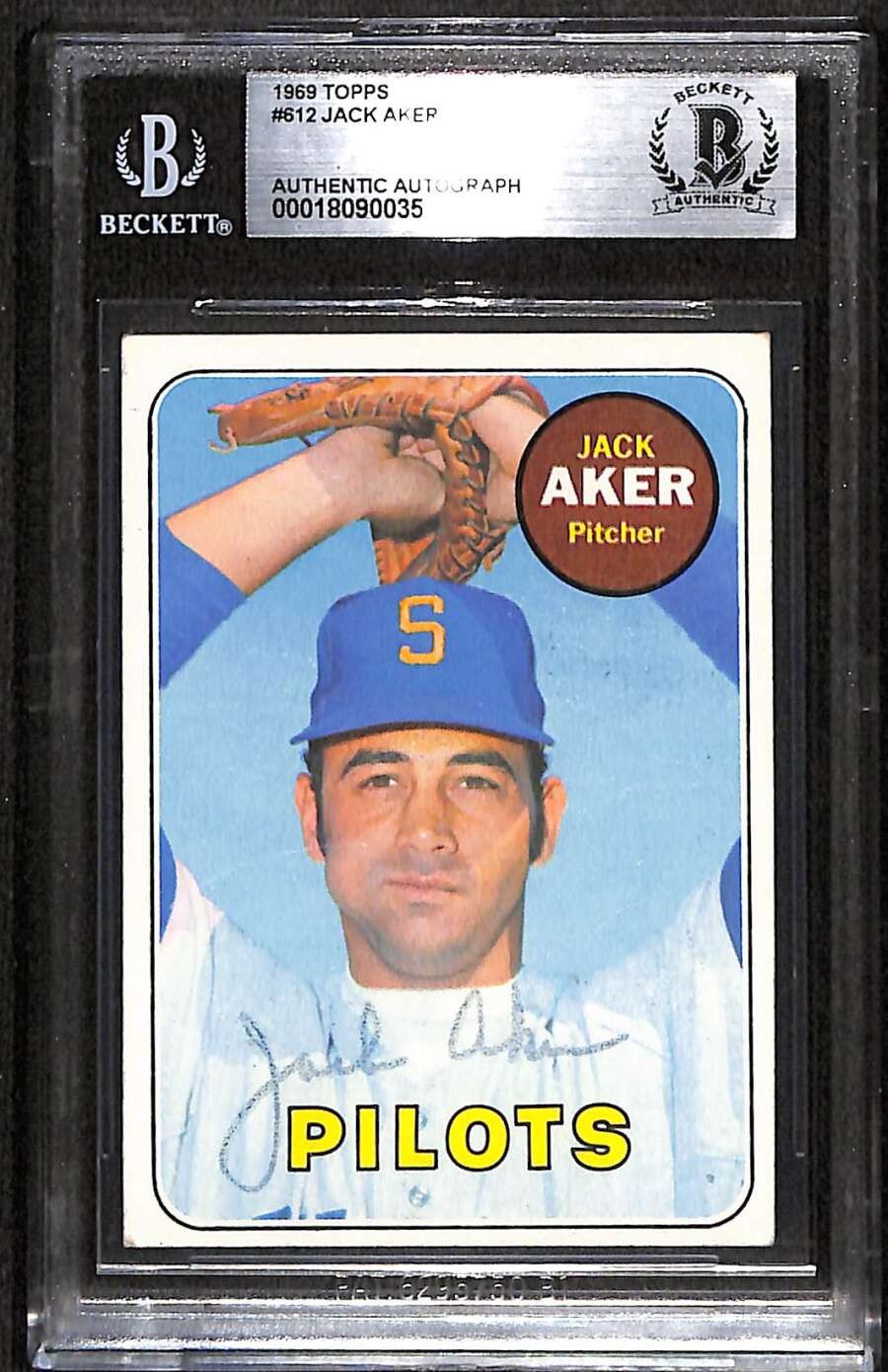 1969 Topps 612 Jack Aker  BGS Auto Autographed BAS Authentic C101120