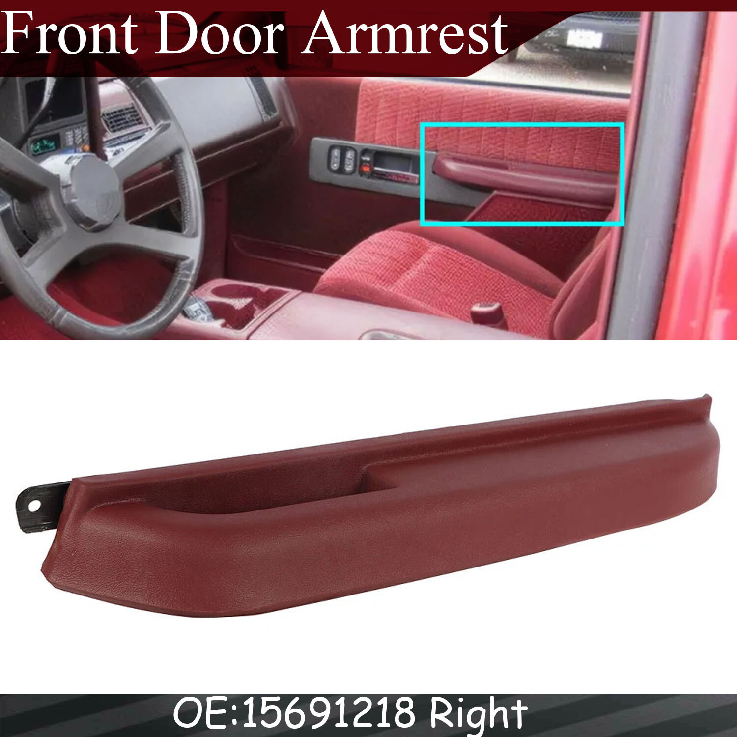 Front Right Passenger Side Door Armrest Red 15691218 For 1990-1994 Chevrolet GMC