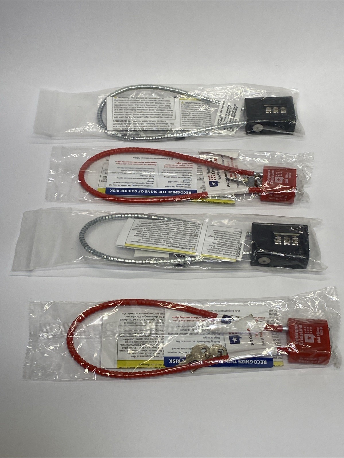 Lot of 4 Cable Gun Locks 2-Keys & 2 Combo Safety Locks for Pistol Firearm Rifle