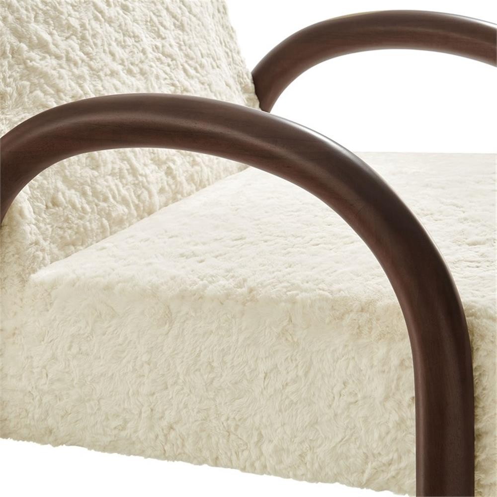 Maklaine Contemporary Faux Shearling Accent Armchair in Ecru