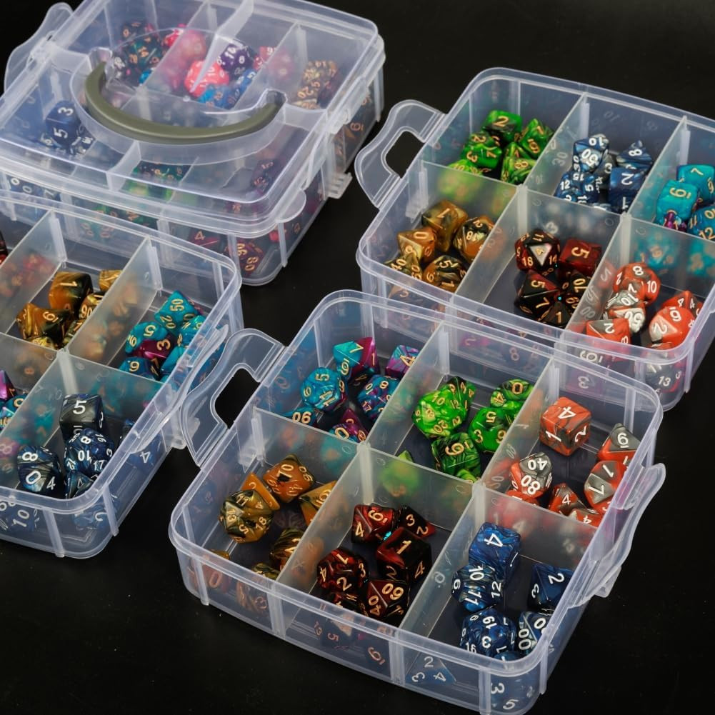 DND Dice Storage Box With Removable Dividers Polyhedral Dice Plastic