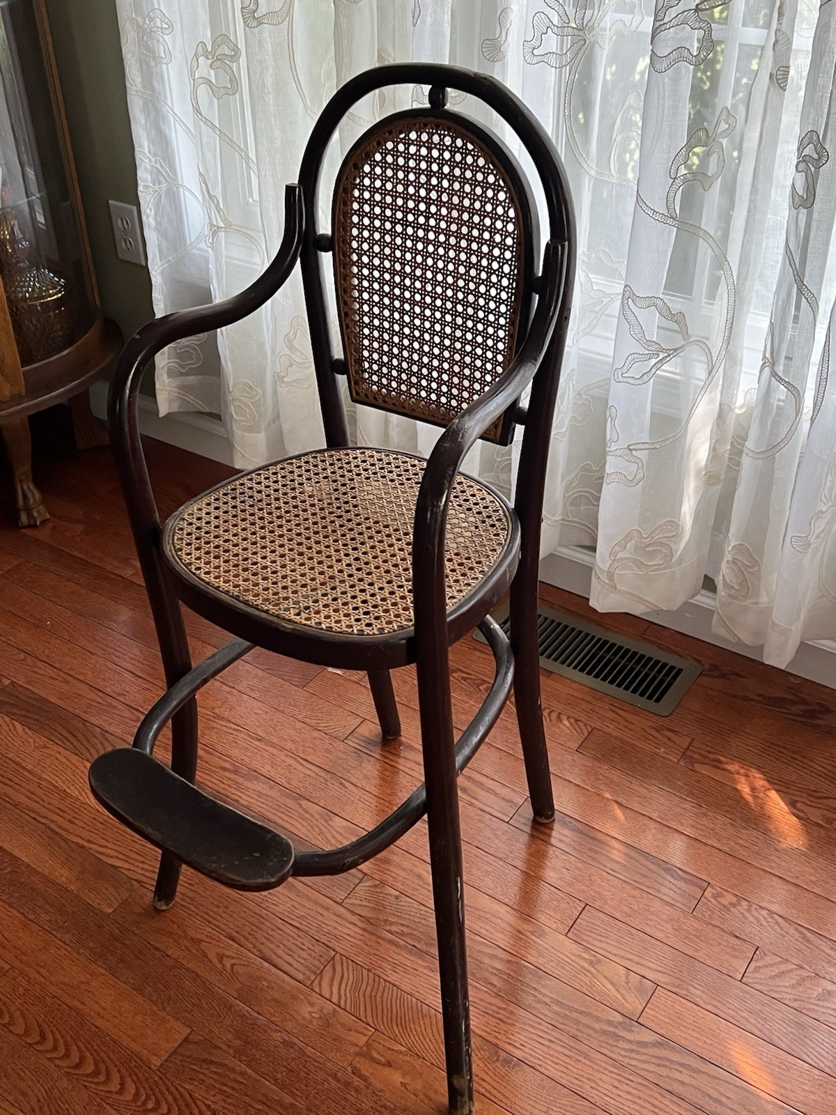 Antique VTG Child's High Chair with Footrest Bentwood Cane Toddler Thinner Style