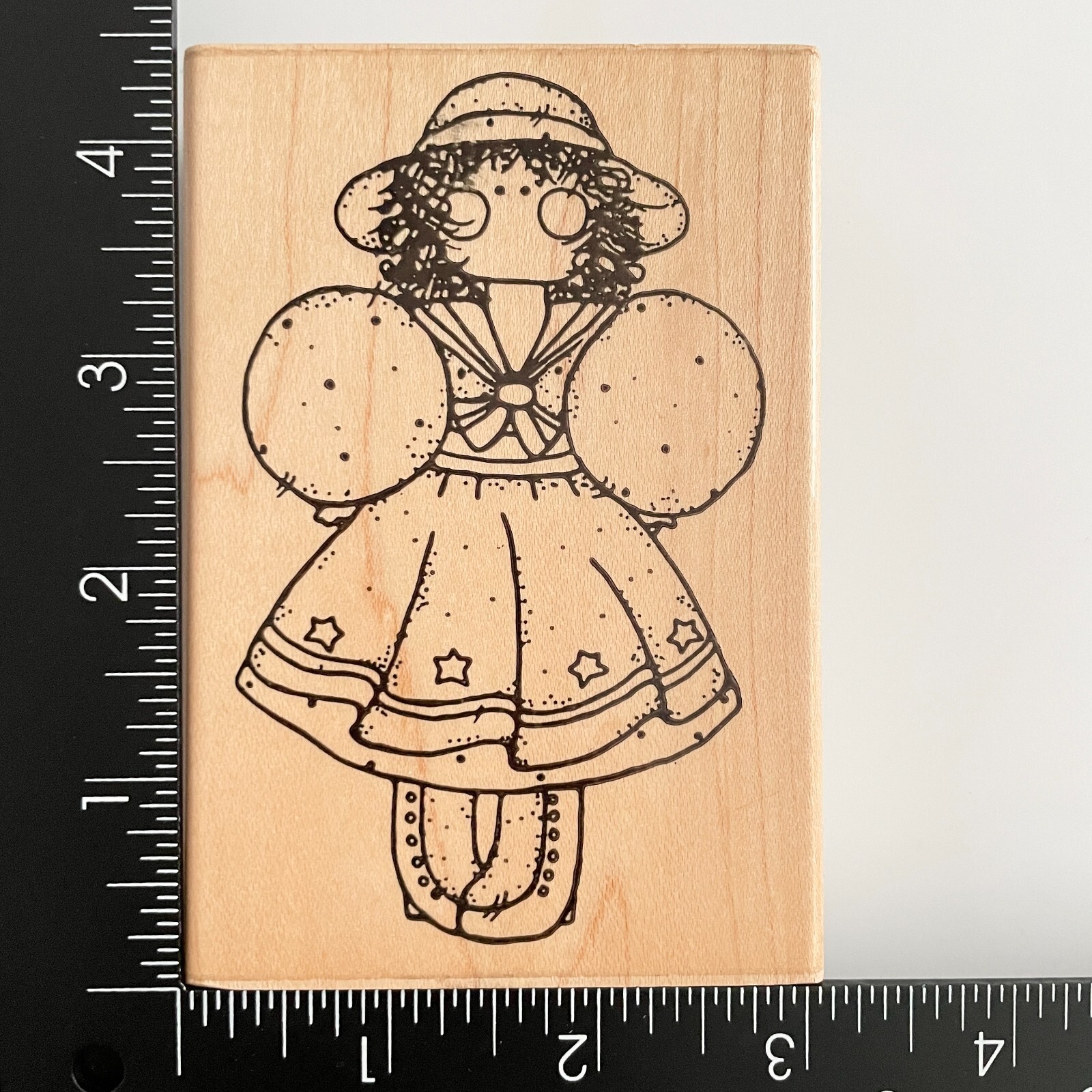DOTS Miss August Chelsea Girl With Hat A162 Wood Mounted Rubber Stamp