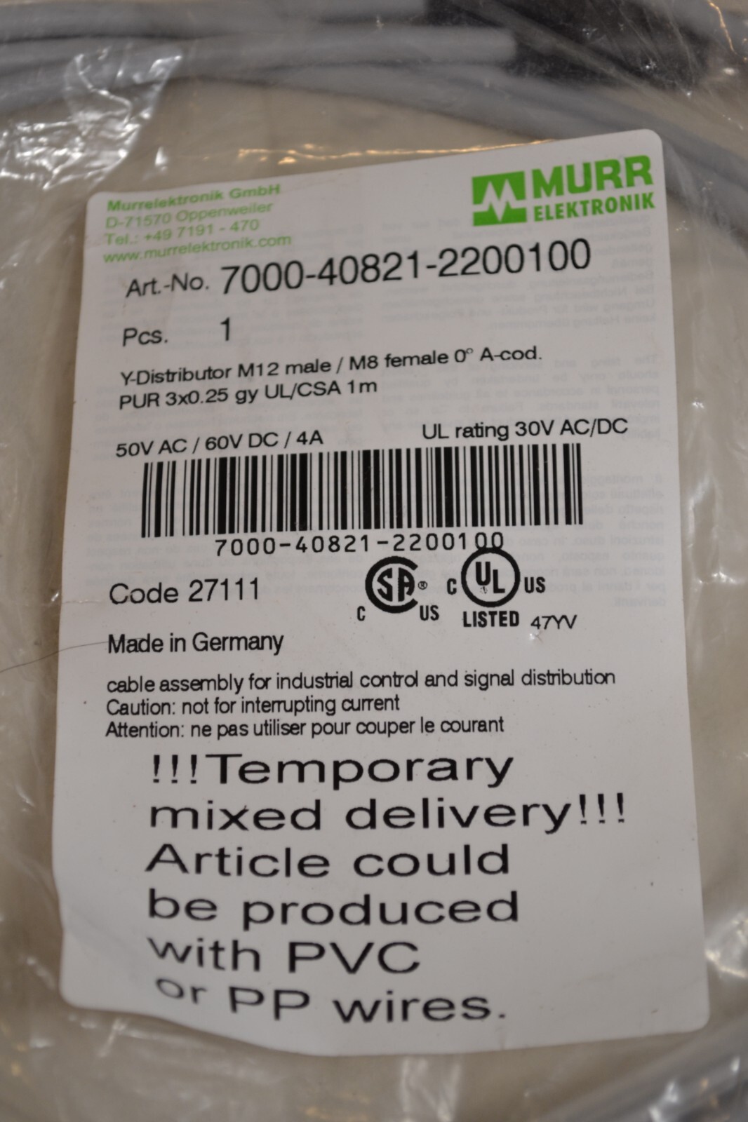 Murr Electronic Cable 7000-40821-2200100