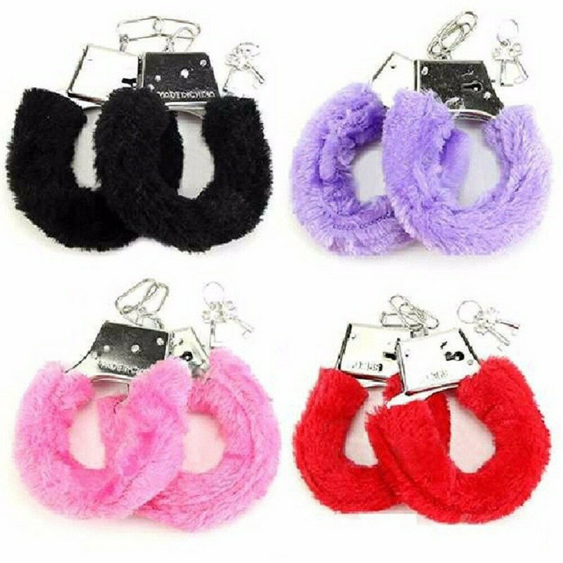 Furry Fuzzy Costume Handcuffs Metal Wrist Cuffs Soft Bachelorette Hen Party USAA