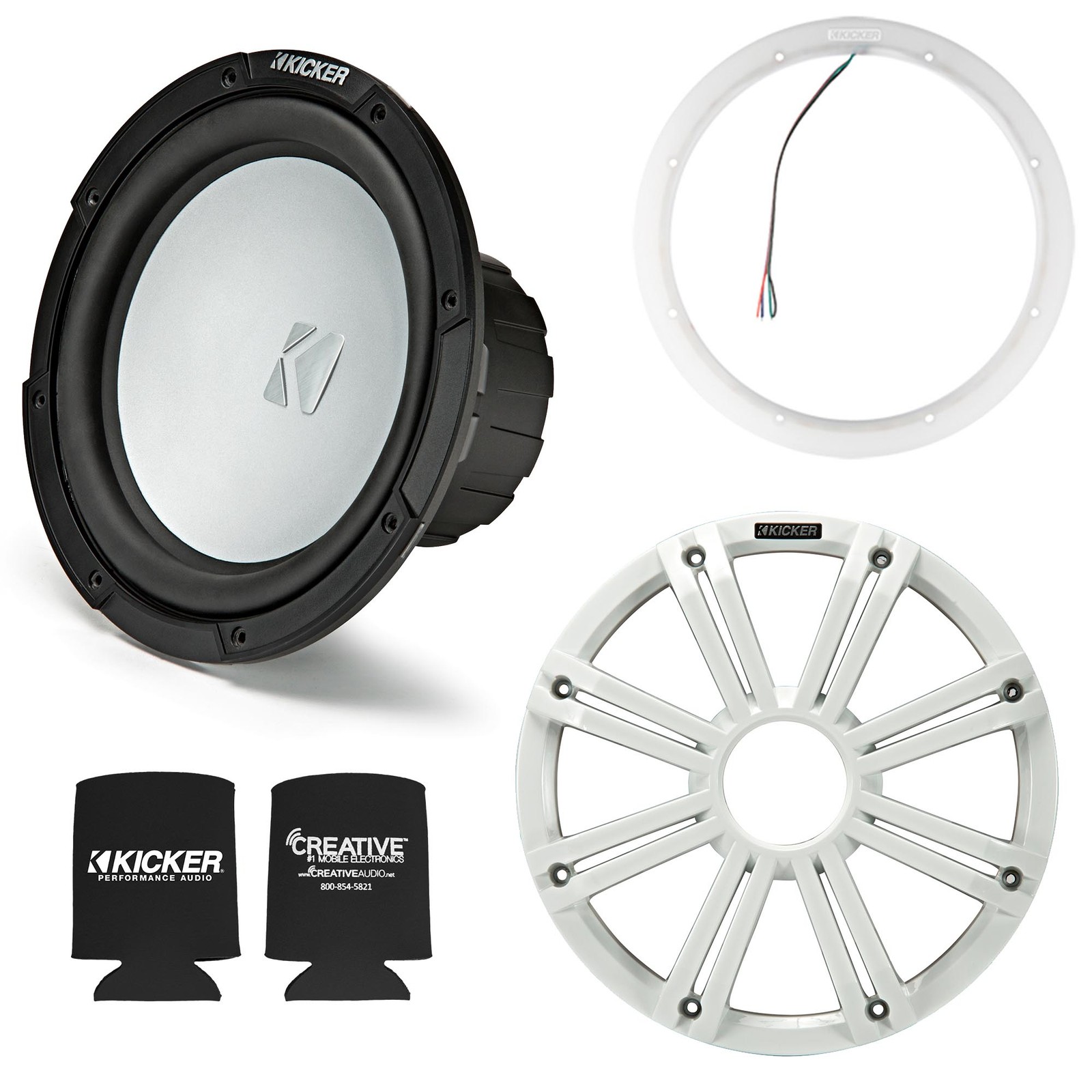 Subwoofer Package - Kicker 45KM104 10" Subwoofer, White Grill, with 10" Led Ligh