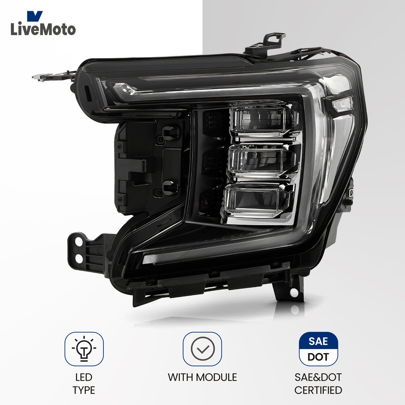 Full LED Headlight Chrome Trim For 2021-2024 GMC Yukon XL SLE SLT Driver Side