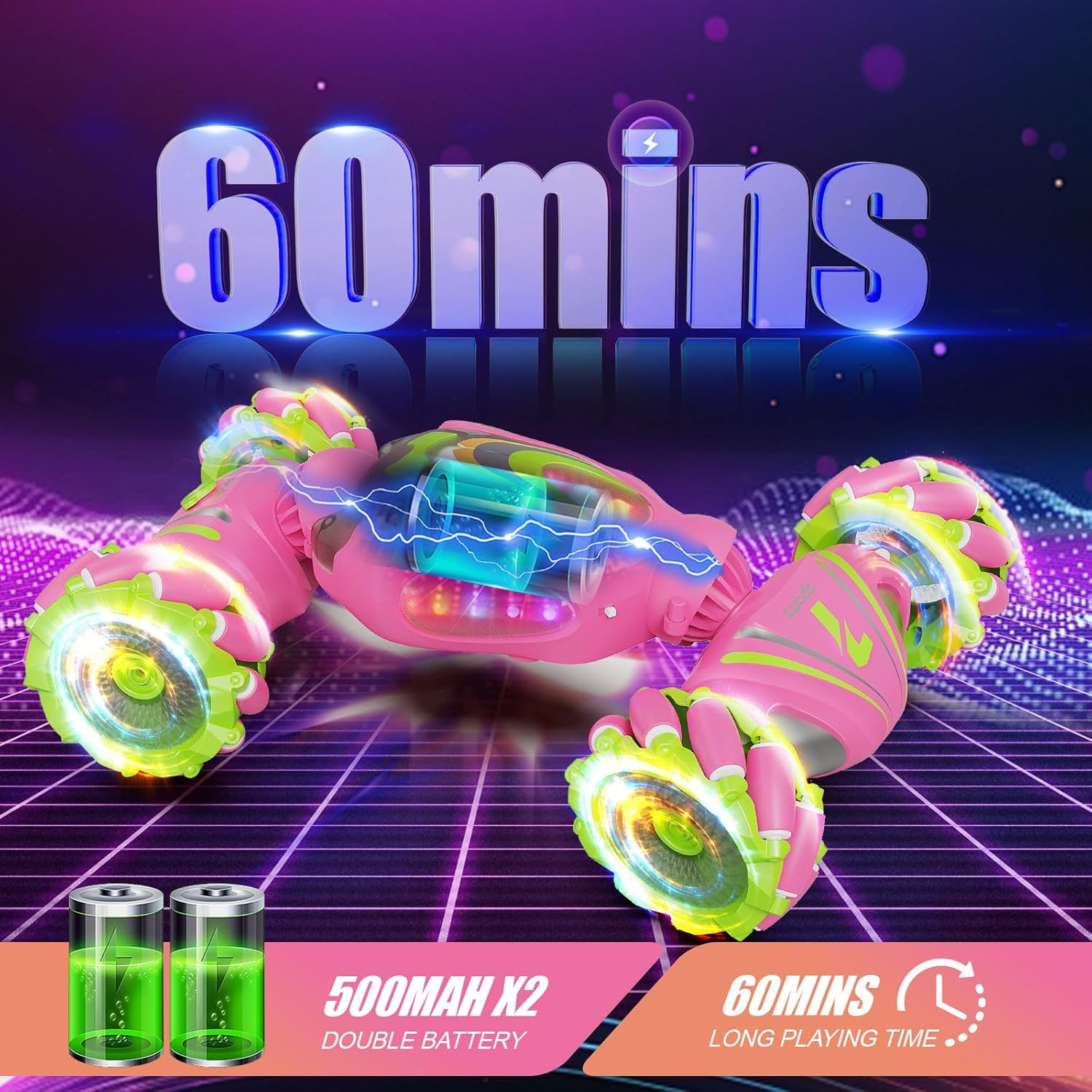 Remote Control Car, Pink RC Cars for Girls, Gesture Stunt with Light & Music, 4W