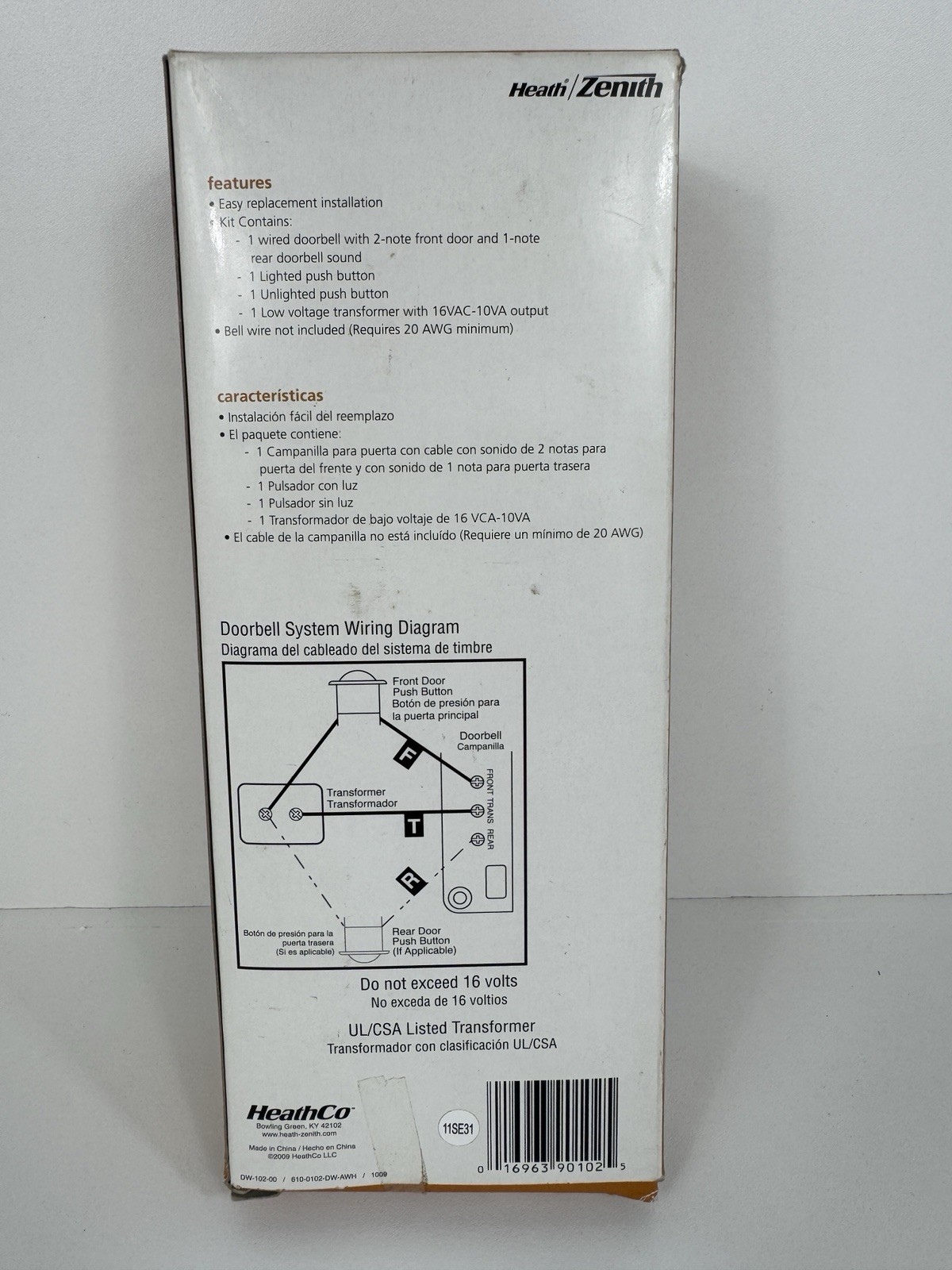 Heath/Zenith Contractor Doorbell Kit Wired DW-102 Two Bells