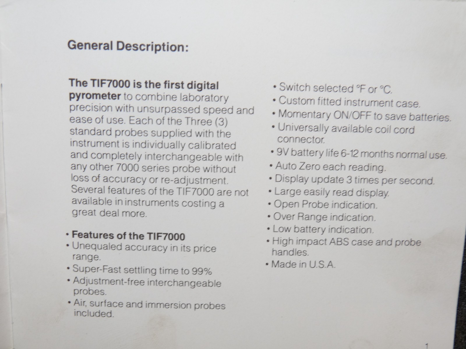 TIF 7000 Digital Thermometer Pyrometer & Probes Used