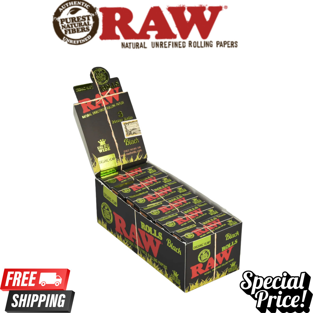 RAW Black Organic King Size Wide - 3 Meters Rolls -12 Rolls in Box