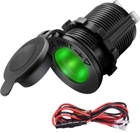 12V Waterproof Cigarette Lighter Socket Plug with Green LED for C Color: green