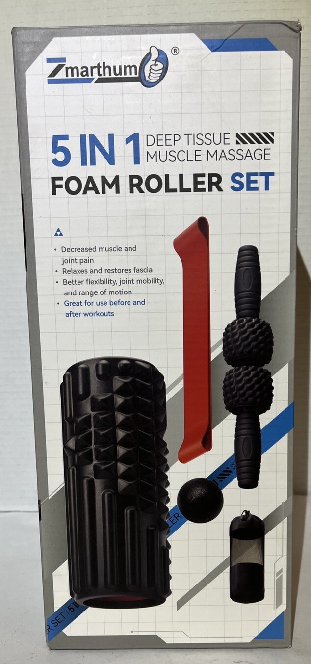 5 in 1 Foam Roller Set, Trigger Point Back Roller, Muscle Roller Stick, Black