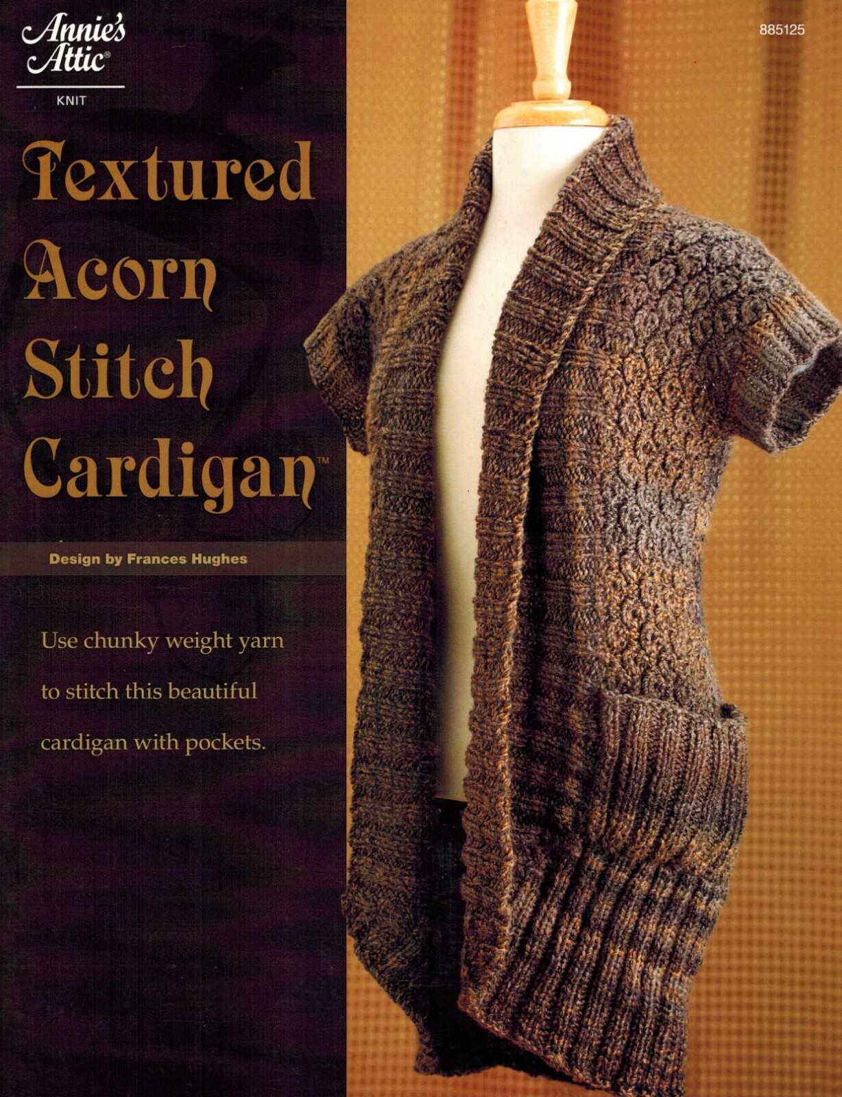Textured Acorn Stitch Short Sleeve Cardigan Knit Pattern Annie's Attic Leaflet