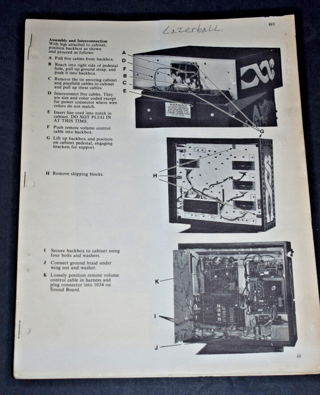 Vtg. Williams LAZERBALL Arcade Video Game Instruction Manual