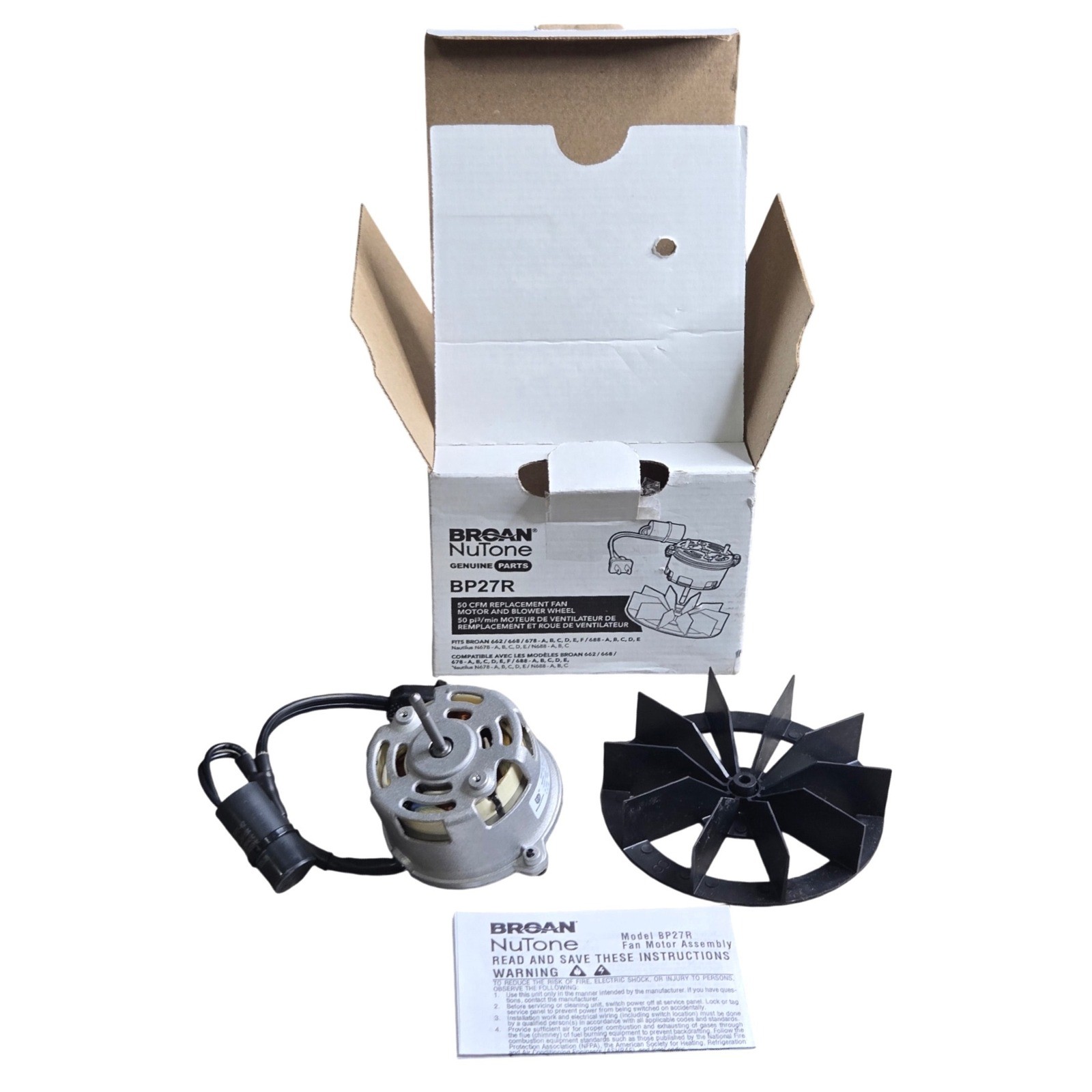 Broan NuTone BP27R Fan Motor Blower Wheel Replacement Kit 50 CFM Tested