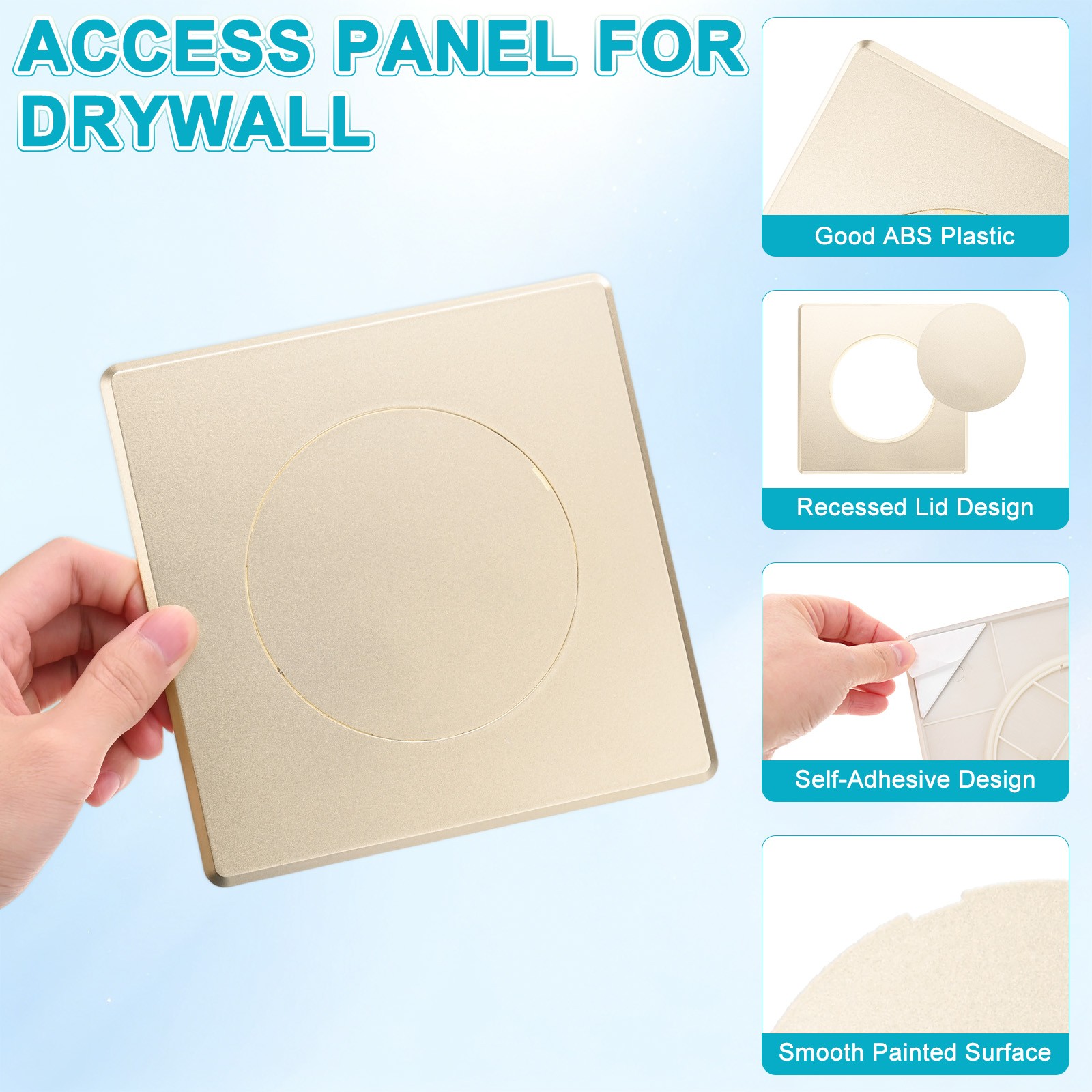 2-Pack Access Panel for Drywall, 4x4" Plastic Removable [Gold Tone, Round]