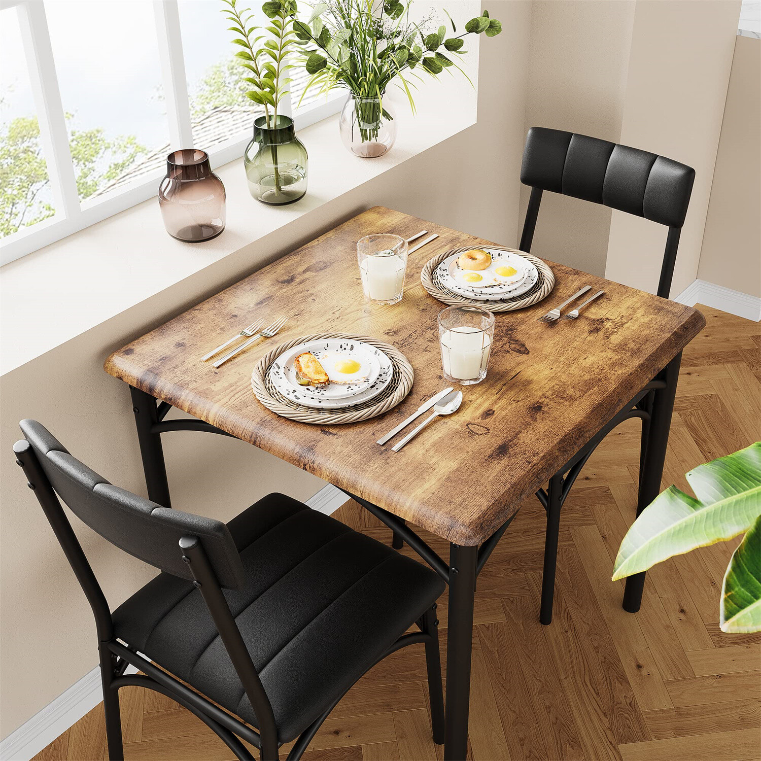 Dining Table Set Dining Room Table Set with 2 Upholstered Chairs for Small Spac