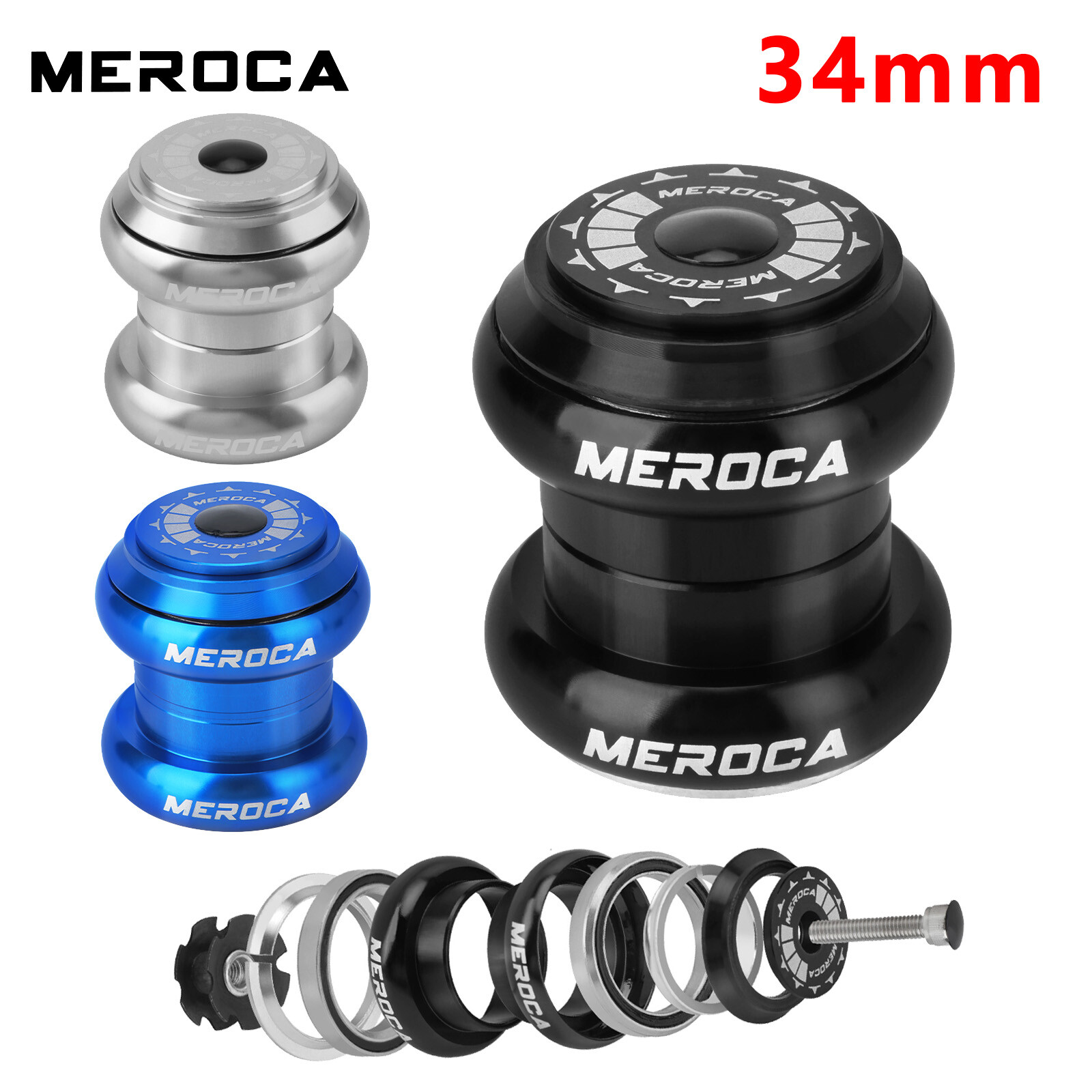 34mm 1-1/8" Threadless Ball External Bearing Headset for 28.6mm Fork MTB Bicycle