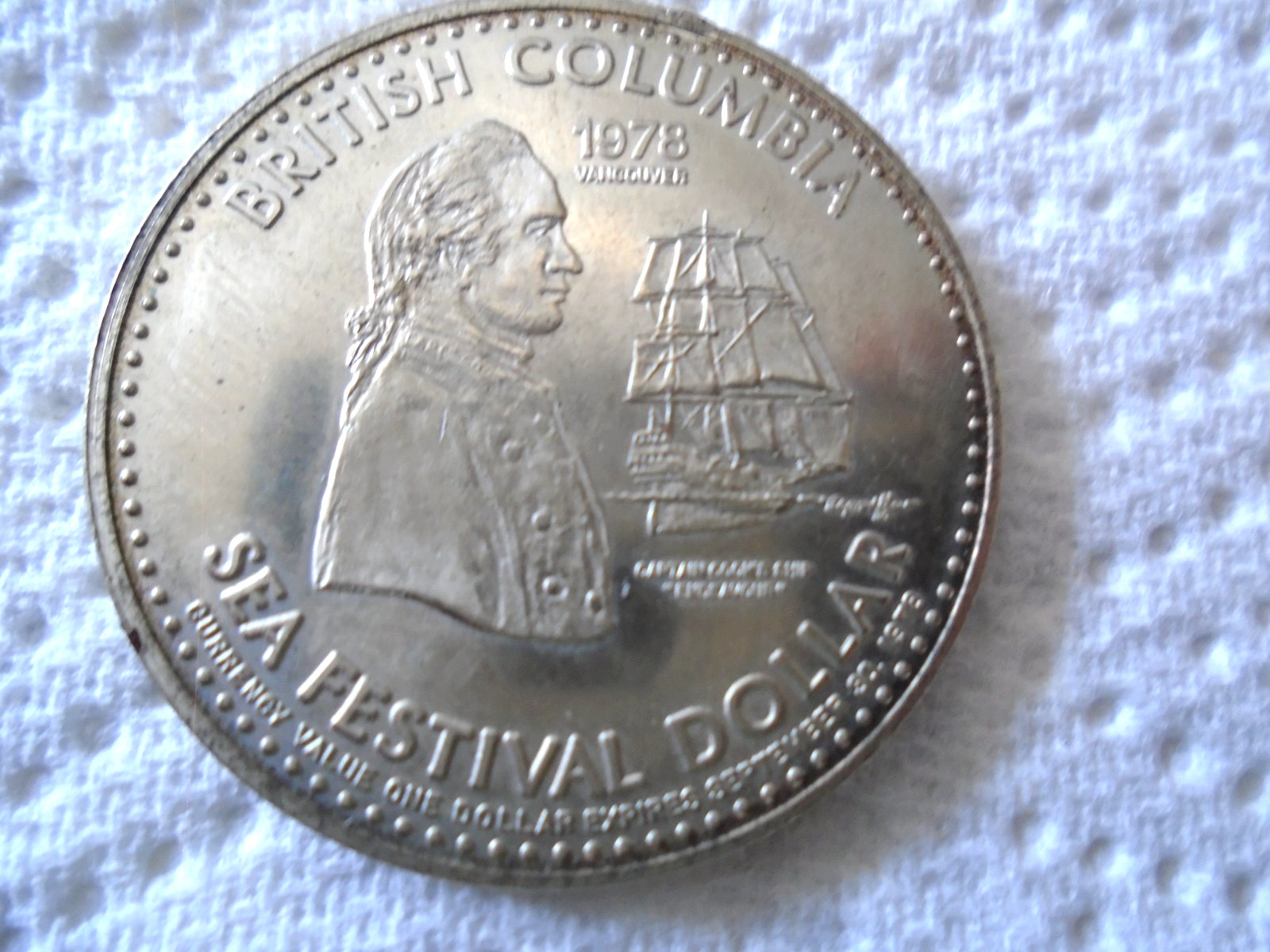Canada British Columbia  Sea Festival dollar 1978 Capt. Cook & ship Endeavour