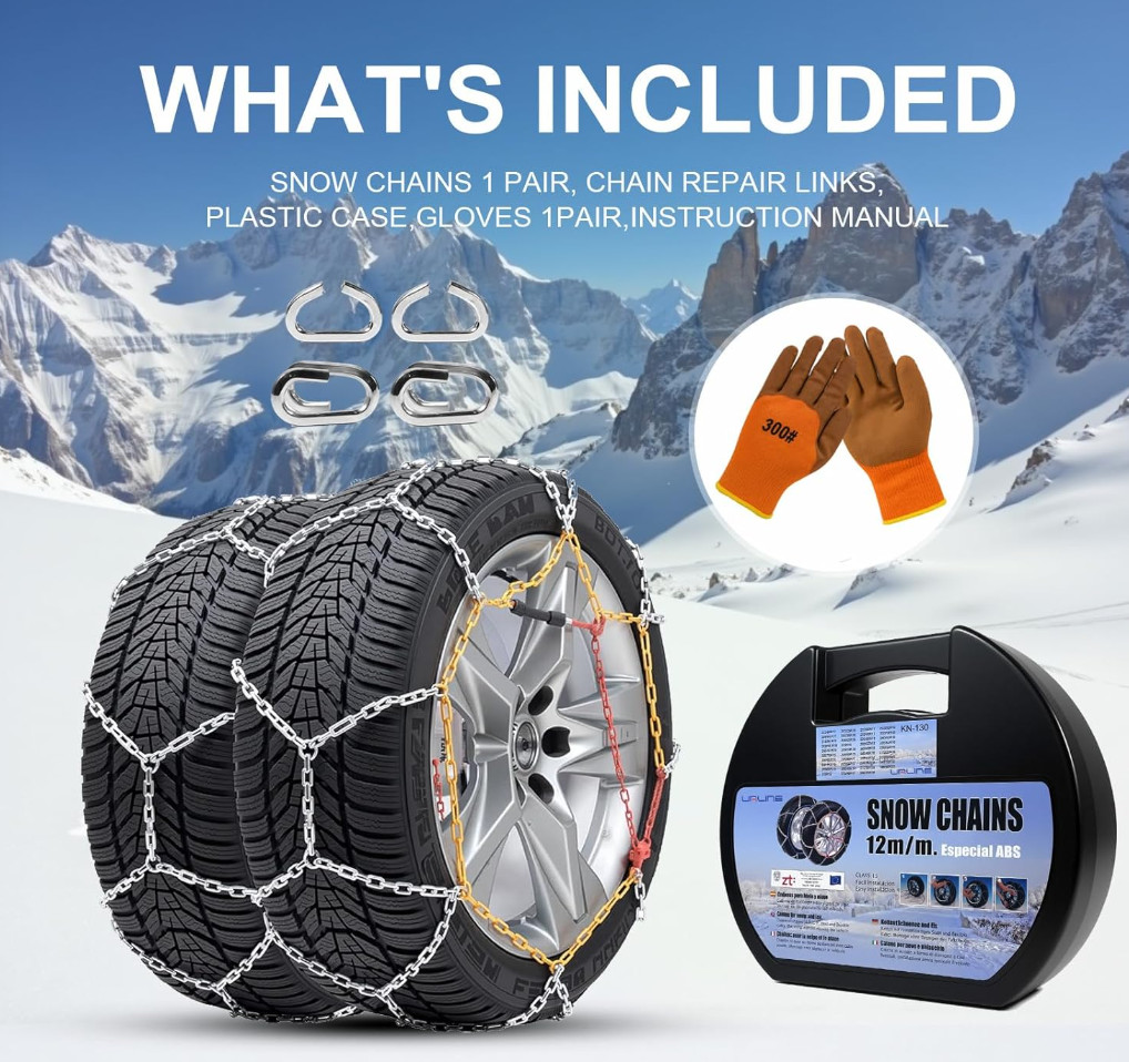 2PCS Snow Chains for Car SUV Pickup Trucks Car,Universal Adjustable KN130