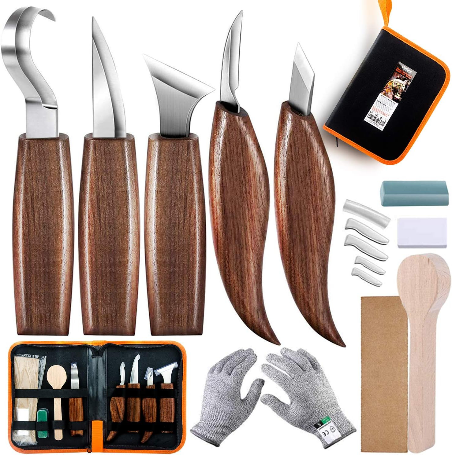 Whittling Knife, Wood Carving Tools 5 in 1 Knife Set - Includes Sloyd Knife, Chi