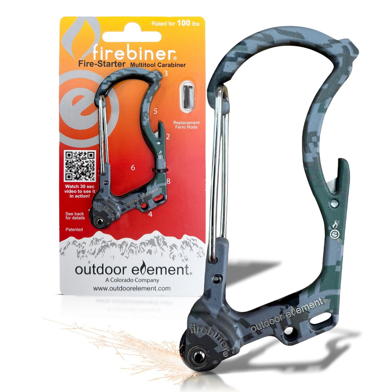 Firebiner® 6-in-1 Survival Multitool Carabiner EDC Keychain with EverSpark™ F...