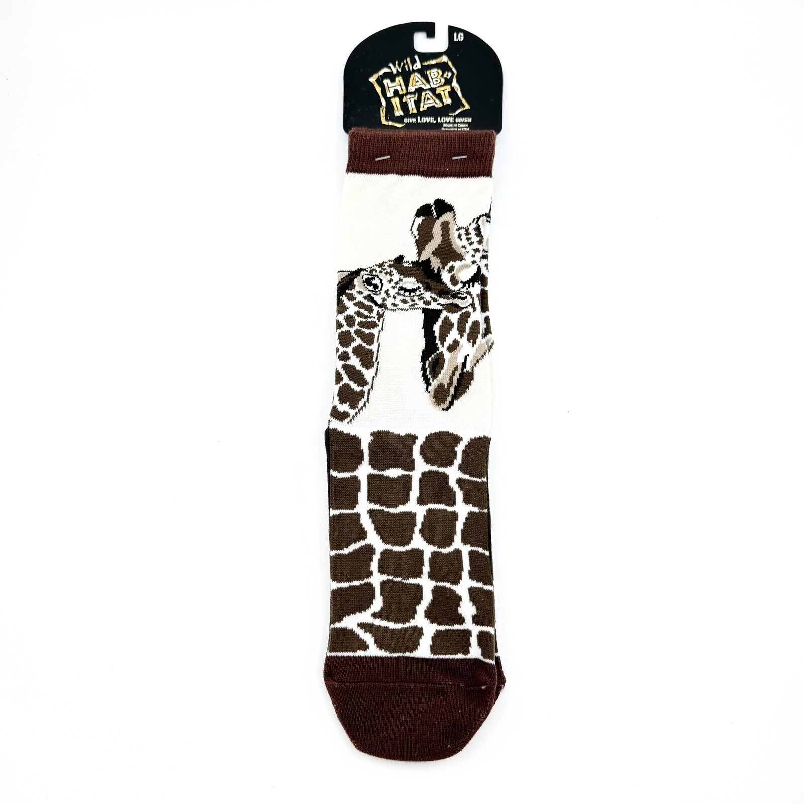 Giraffe and Calf Collectible Socks Unisex Large Wild Habitat White Brown Cream