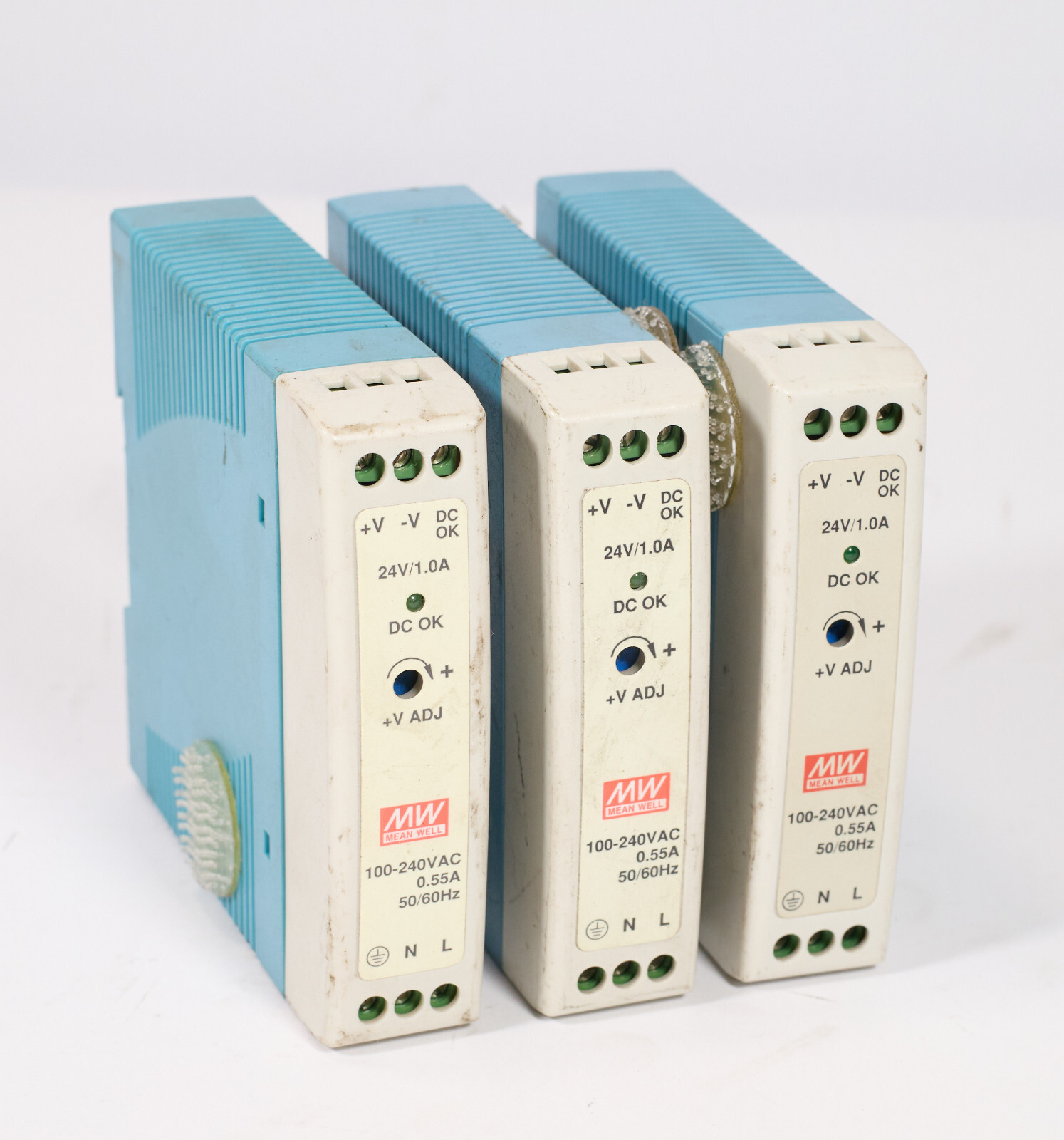(Lot of 3) Mean Well 24vdc 20 Watt Power Supply  MDR-20-24 DIN Rail Mount