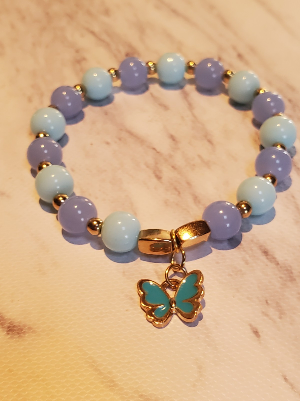 Beautiful Blue Butterfly Charm Glass Beaded Bracelet Blue Beads