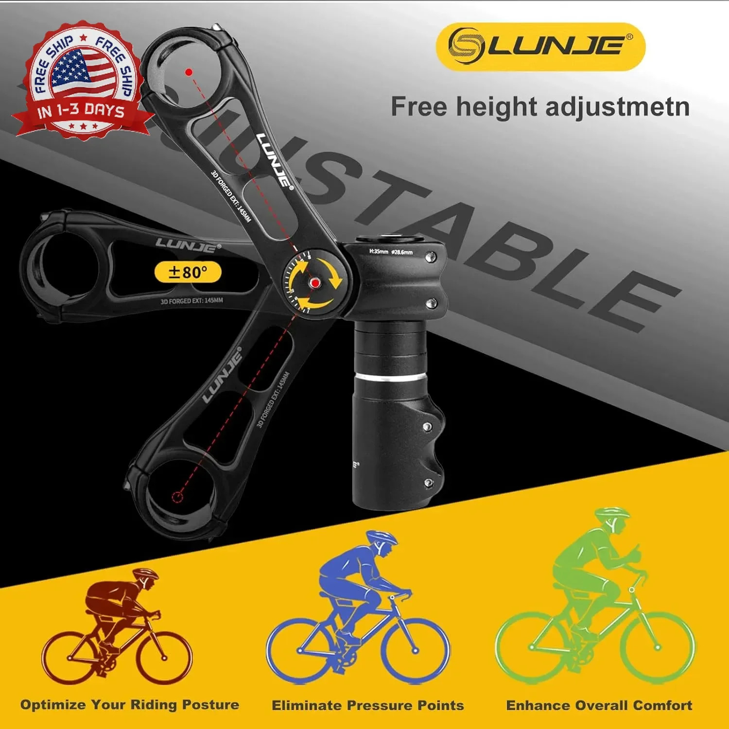 Adjustable Bike Stem 31.8mm - 120° Ergonomic Angle MTB Stem for Enhanced Control