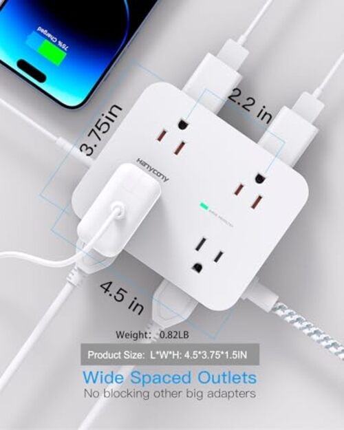 Surge Protector Power Strip - 8 Outlets 4 USB (2 USB C) Charging 5ft White