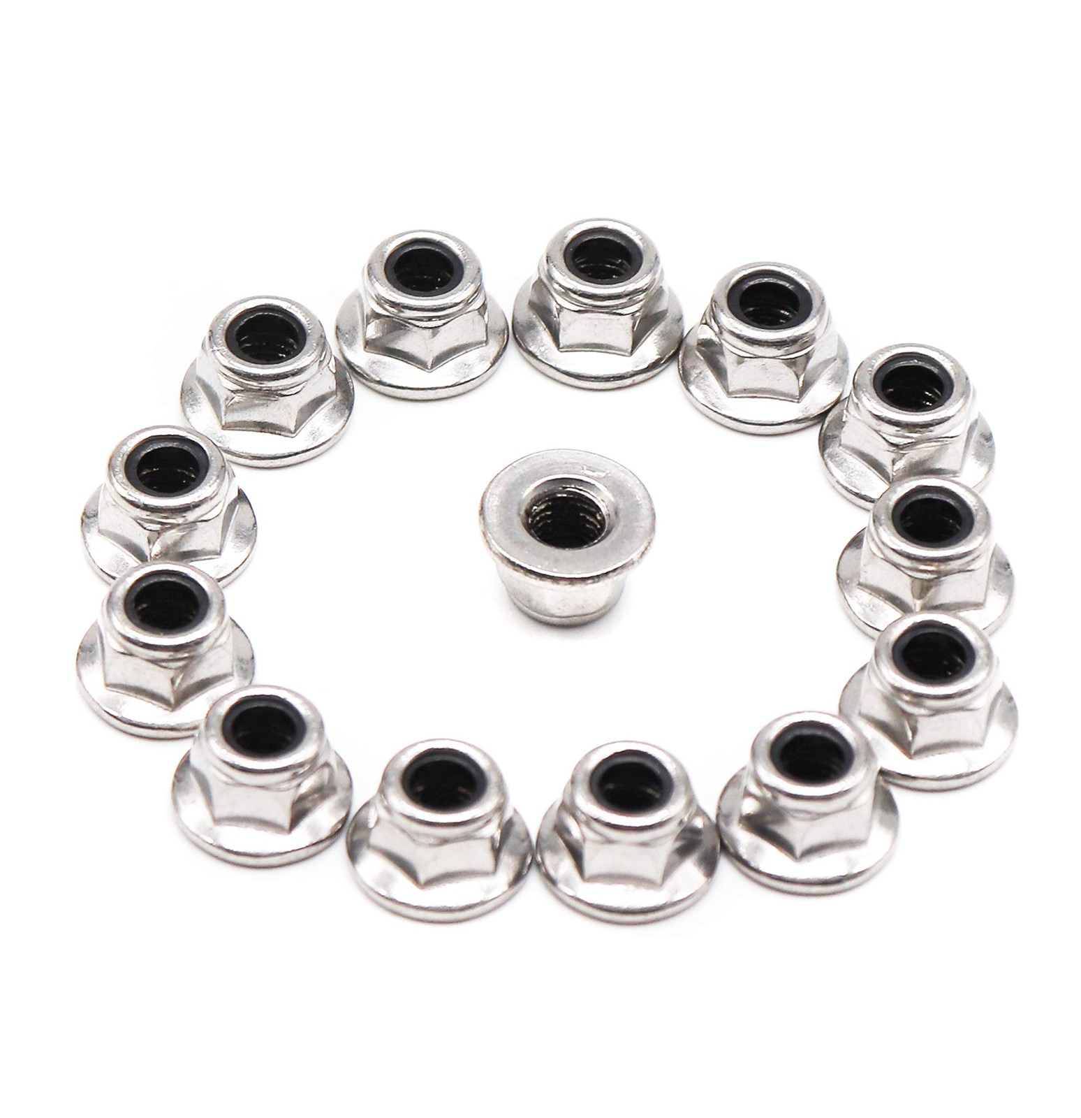 cSeao 20pcs M6 x 1.0mm Flanged Hex Nylon Inserted Lock Nuts, 20pcs, silver