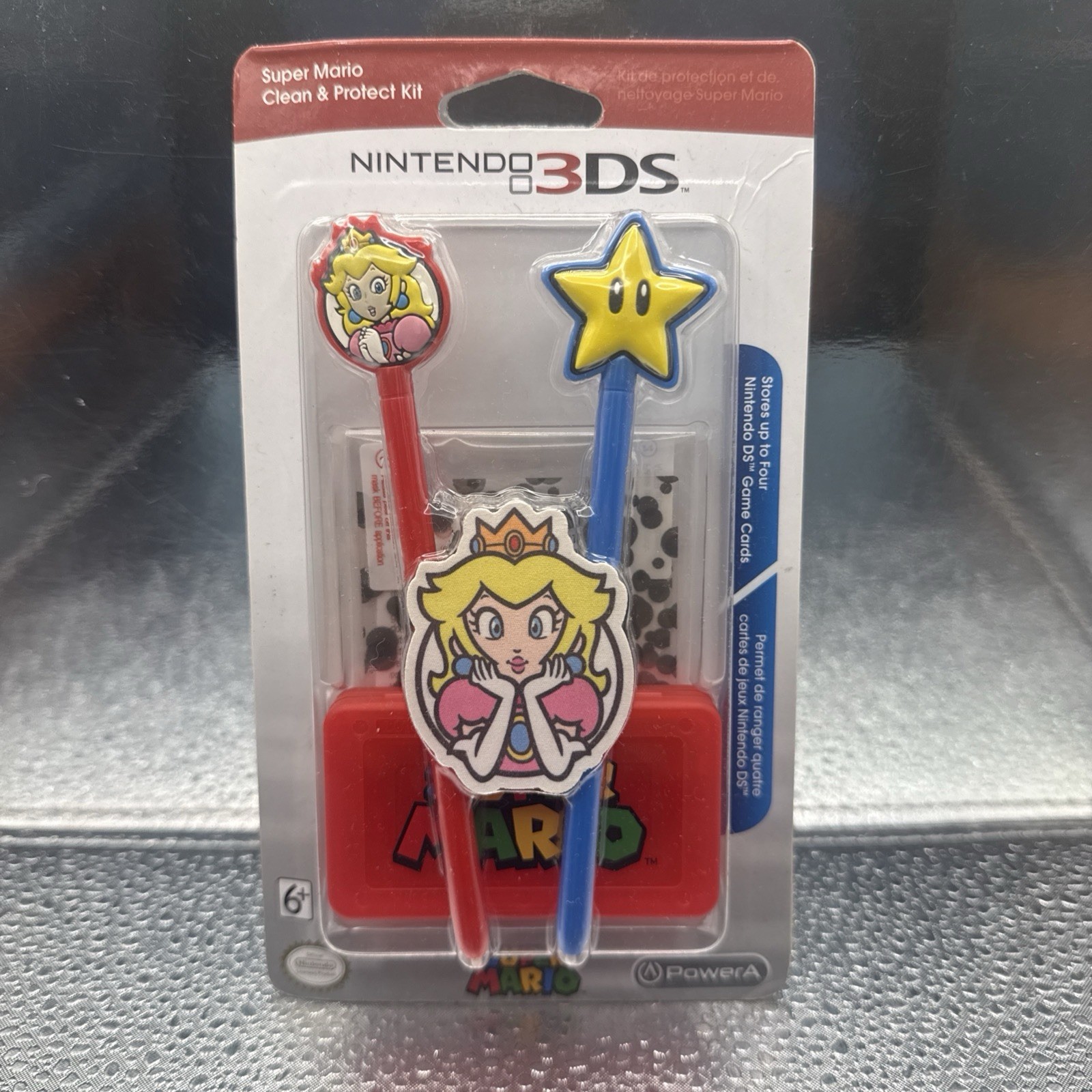 Nintendo 3DS Super Mario Clean & Protect Kit Peach Starman Stylus NEW
