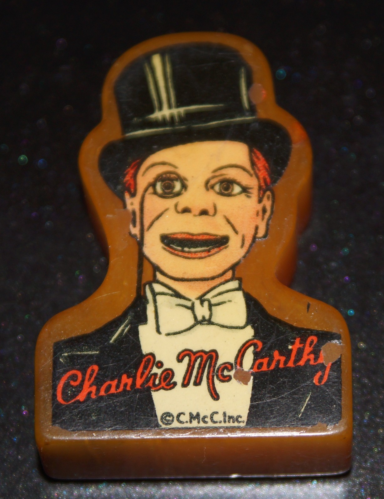 Antique 1930s Rare Bakelite Charlie McCarthy Pencil Sharpener, CMcC Inc.