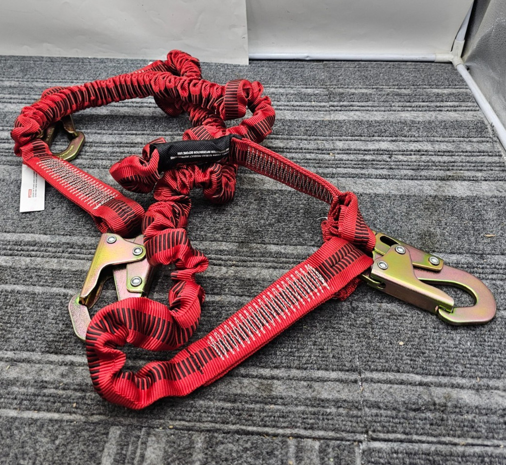 KStrong 6 ft. Elasticated Shock Absorbing Lanyard Red with Snap Hooks