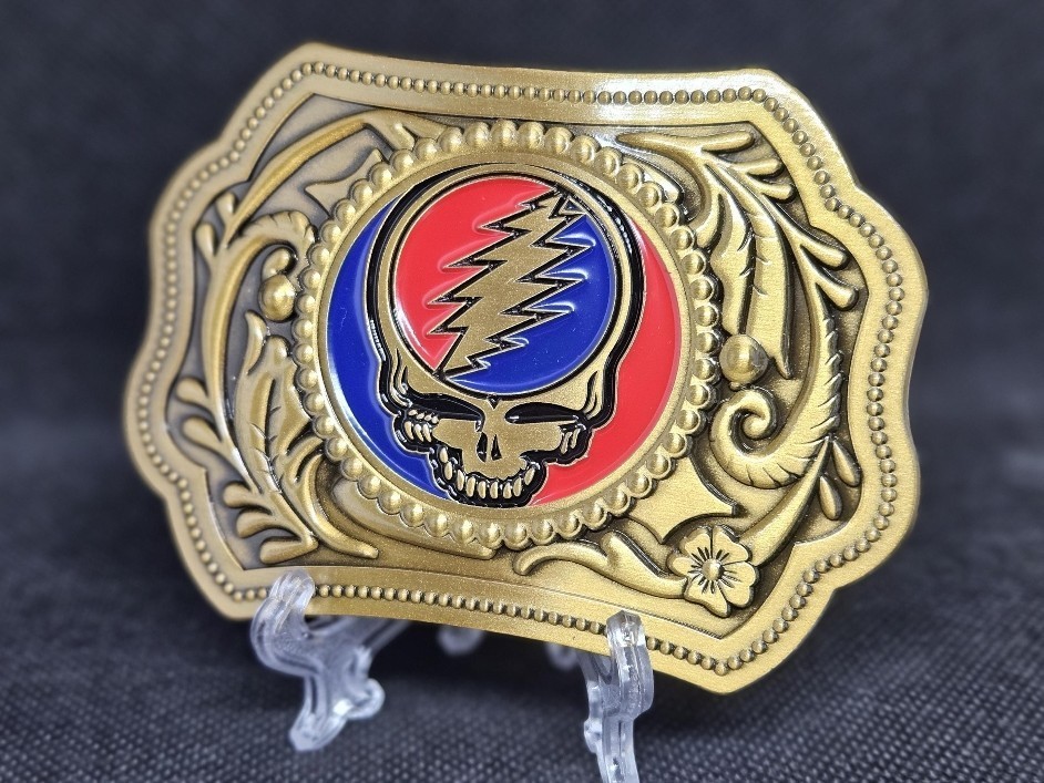 Grateful Dead  "US Blues" Steal Your Face Stealie Gold Tone Belt Buckle