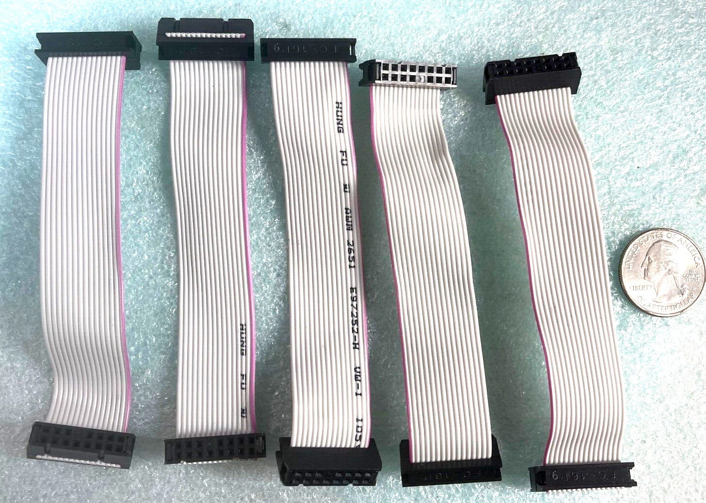 LOT OF 5:  4 INCH 16 PIN (2 x 8) FLAT RIBBON CABLE (PIN 4 BLOCKED)  RM3-BIN7