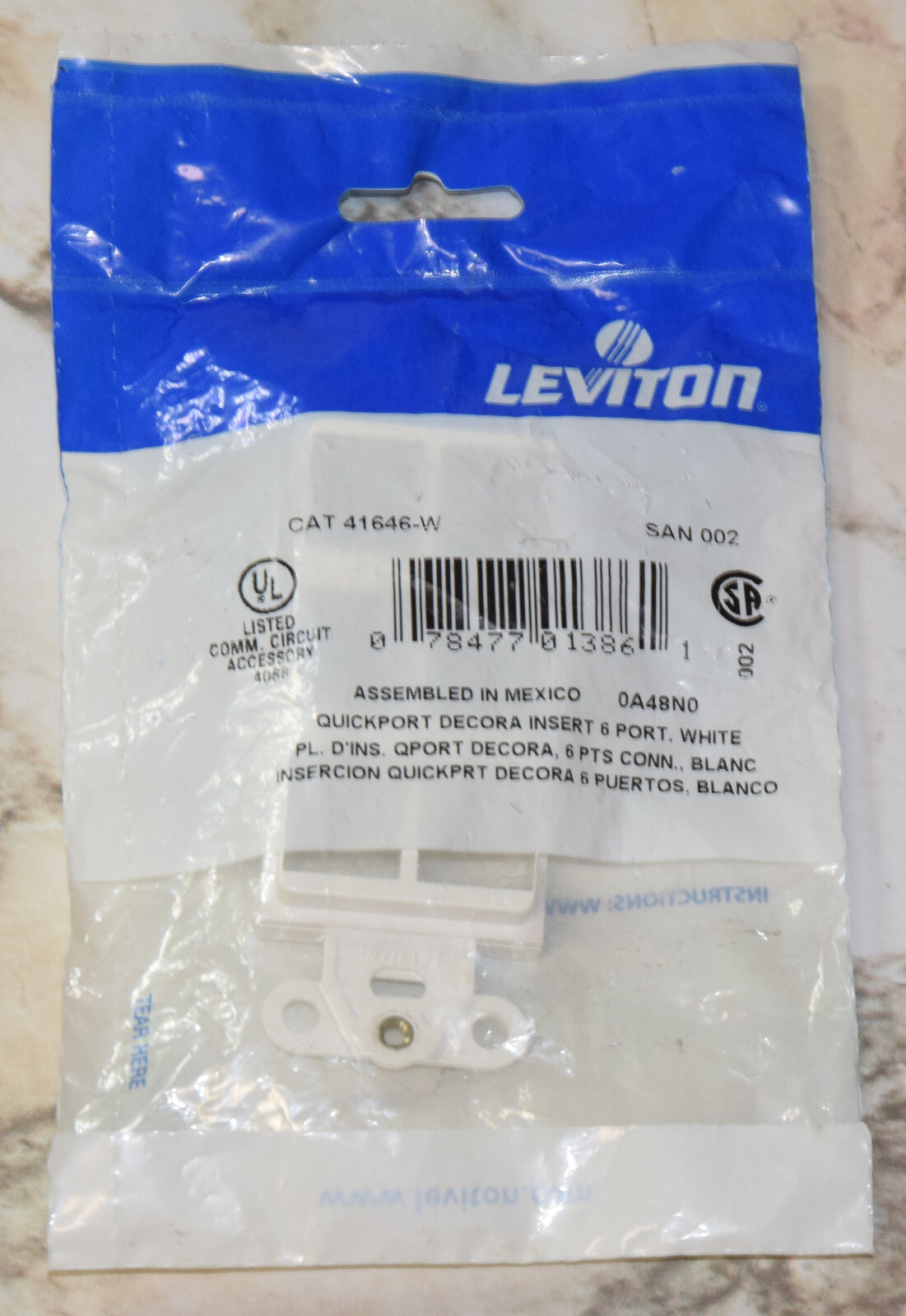 New Leviton QUICKPORT Decora Insert, 6-Port, White 41646-W