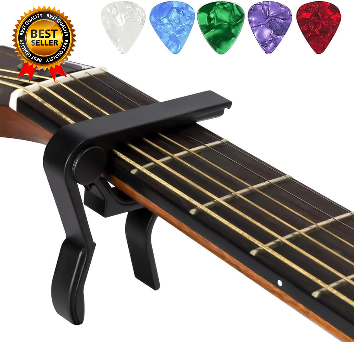 Capo，Guitar Capo for Acoustic and Electric Guitars with 5 Picks(Black)