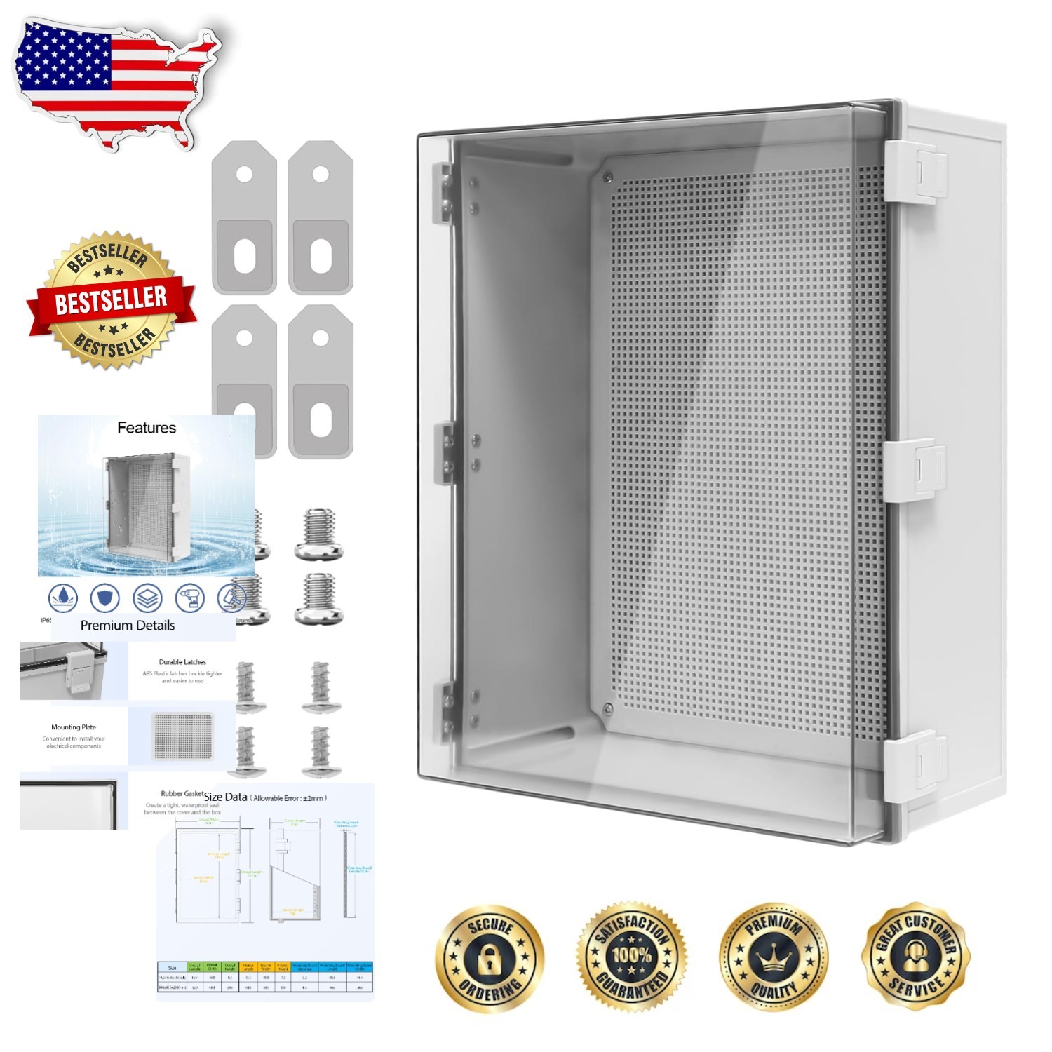 Heavy Duty  ABS Electrical Junction Box, Hinged Clear Cover, Outdoor 19.7"