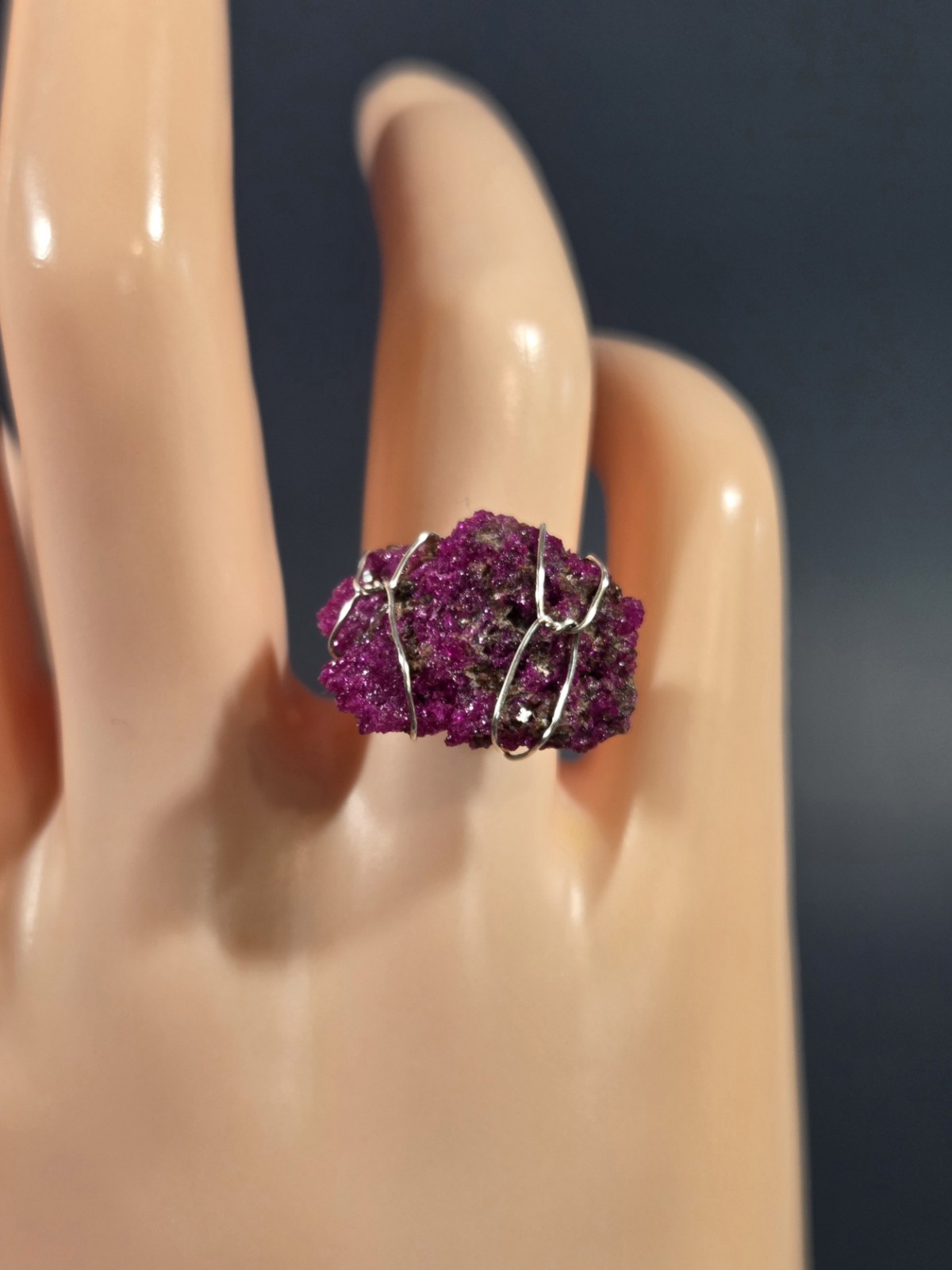Genuine Handcrafted 999 Fine Silver Wirewrapped Ring With Rough Ruby Corundum